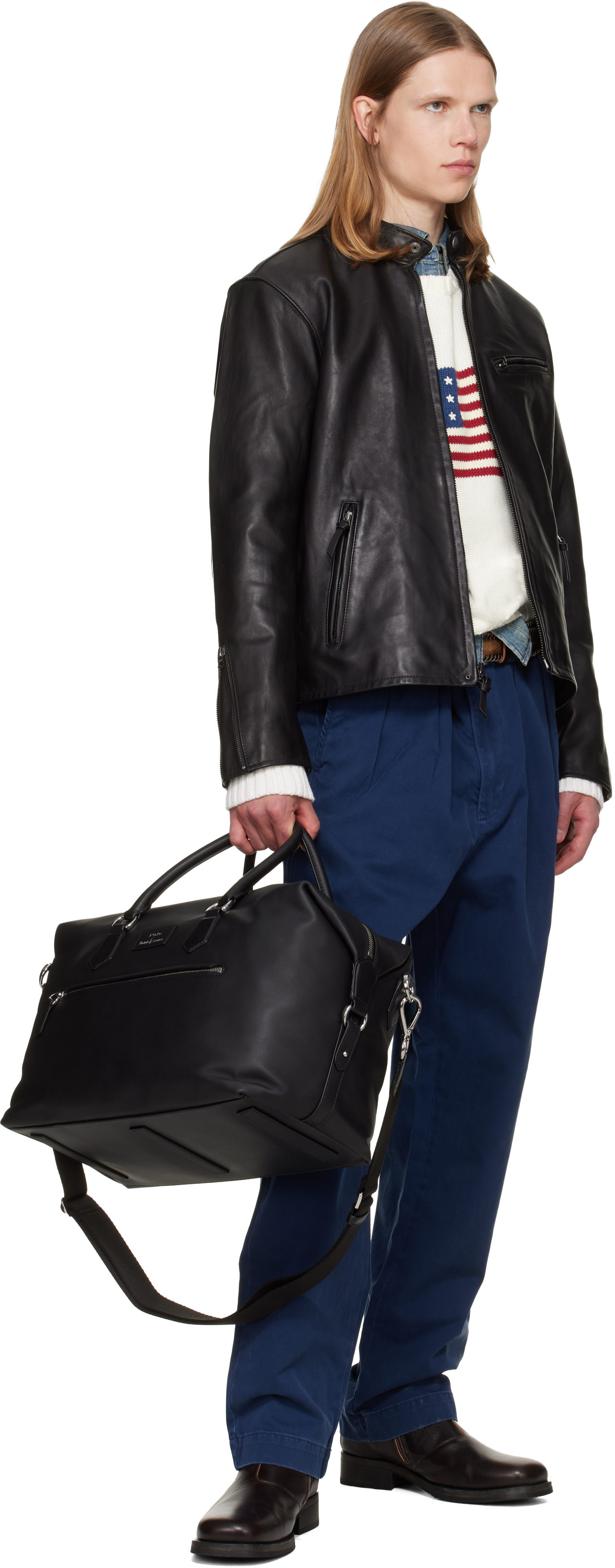 Polo Ralph Lauren: Black 'The Brooklands' Leather Café Racer