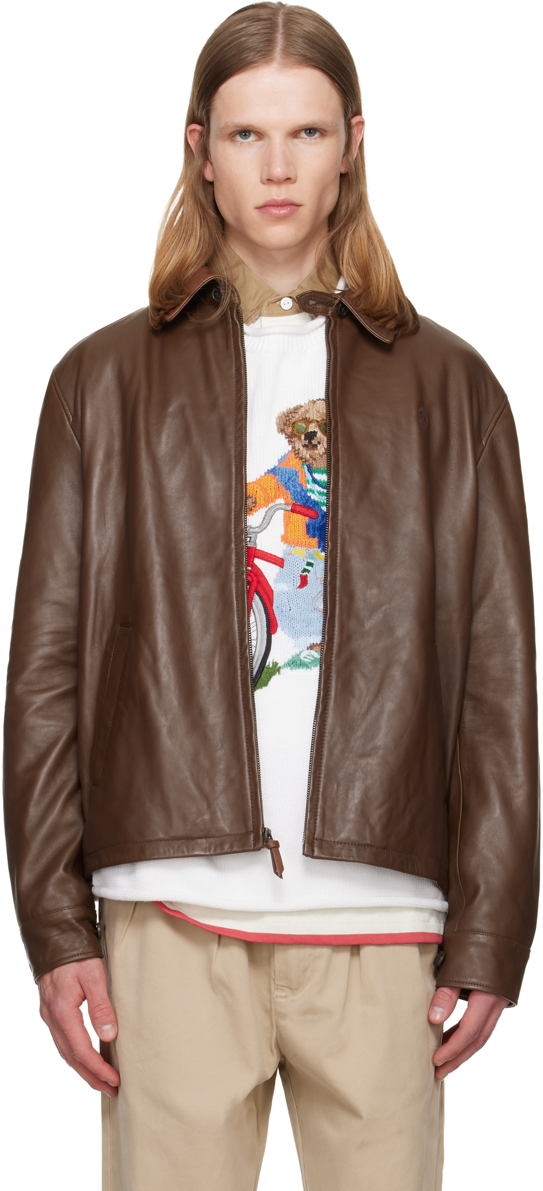 Polo Ralph Lauren: Brown 'The Bayville' Leather Jacket | SSENSE