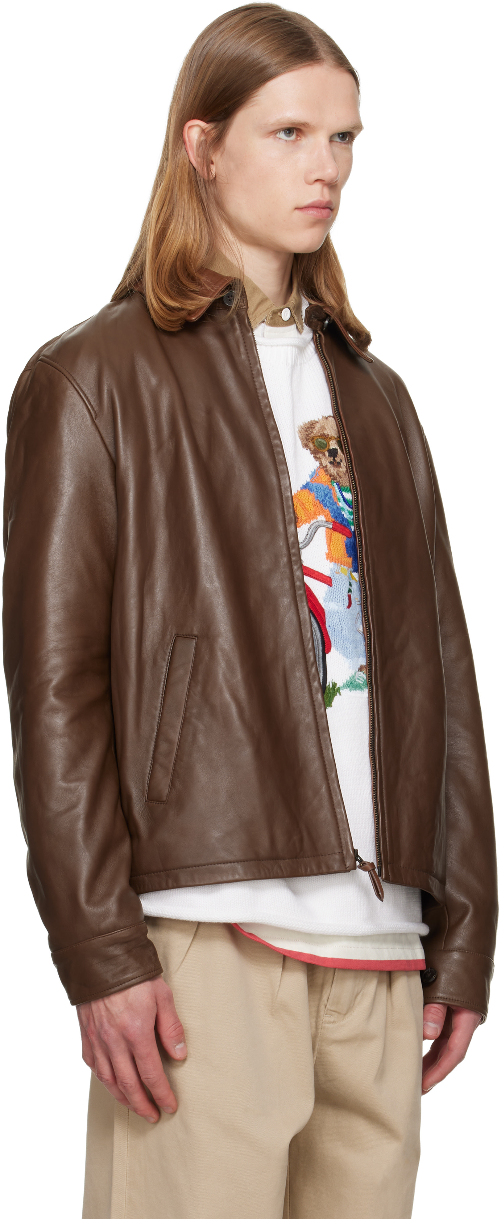 Polo Ralph Lauren: Brown 'The Bayville' Leather Jacket | SSENSE