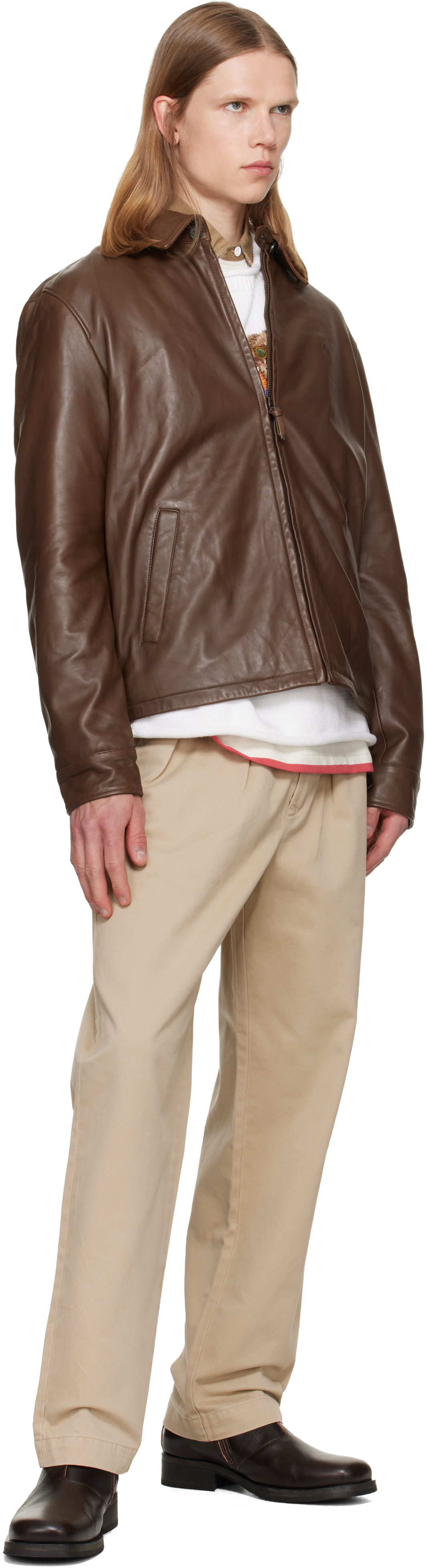 Polo Ralph Lauren: Brown 'The Bayville' Leather Jacket | SSENSE
