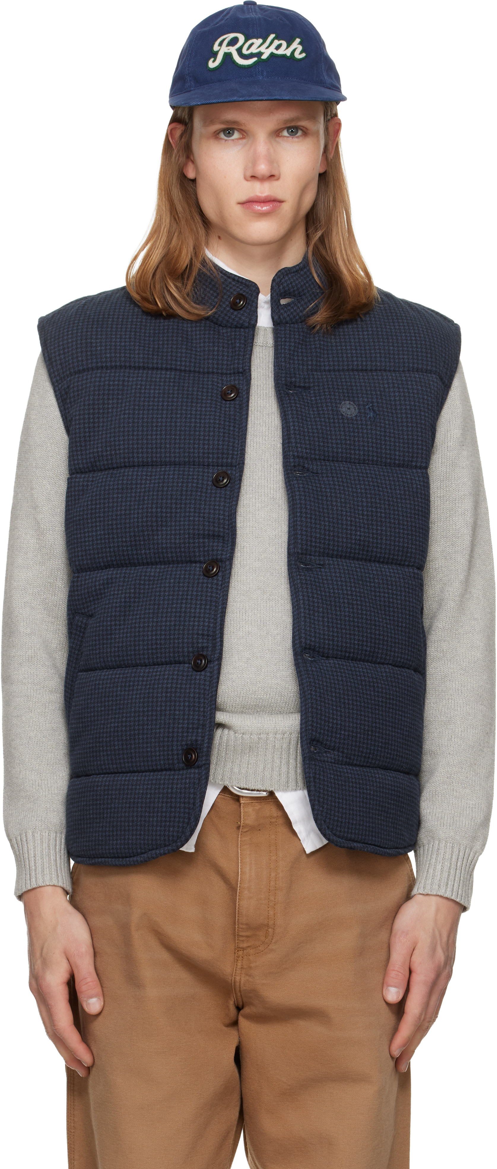 Polo Ralph Lauren ベスト Polo Ralph Lauren: ネイビー Houndstooth-Print Estate-Rib ベスト
