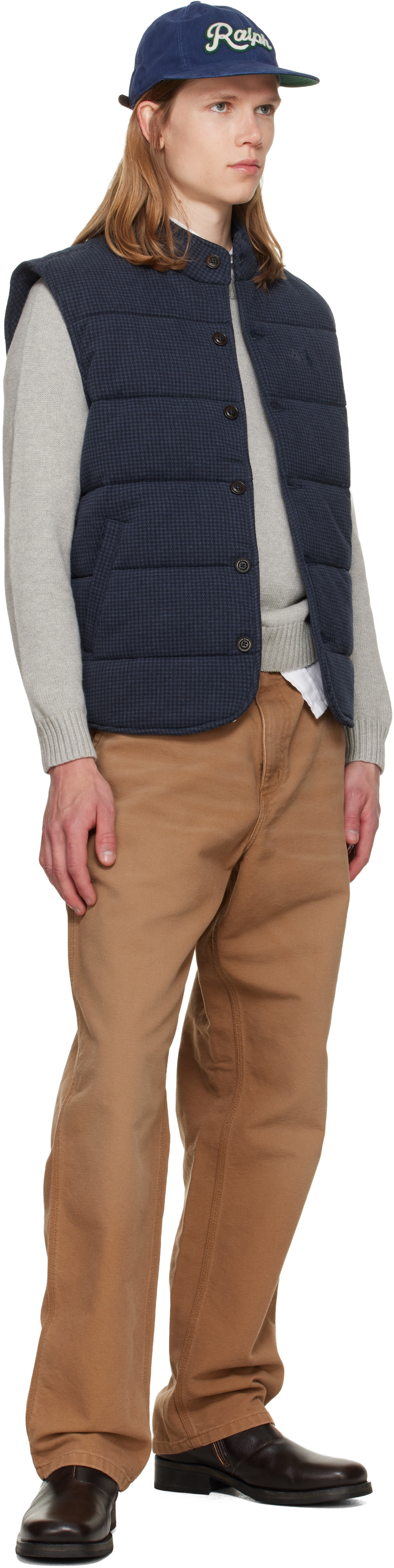 Polo Ralph Lauren: ネイビー Houndstooth-Print Estate-Rib ベスト