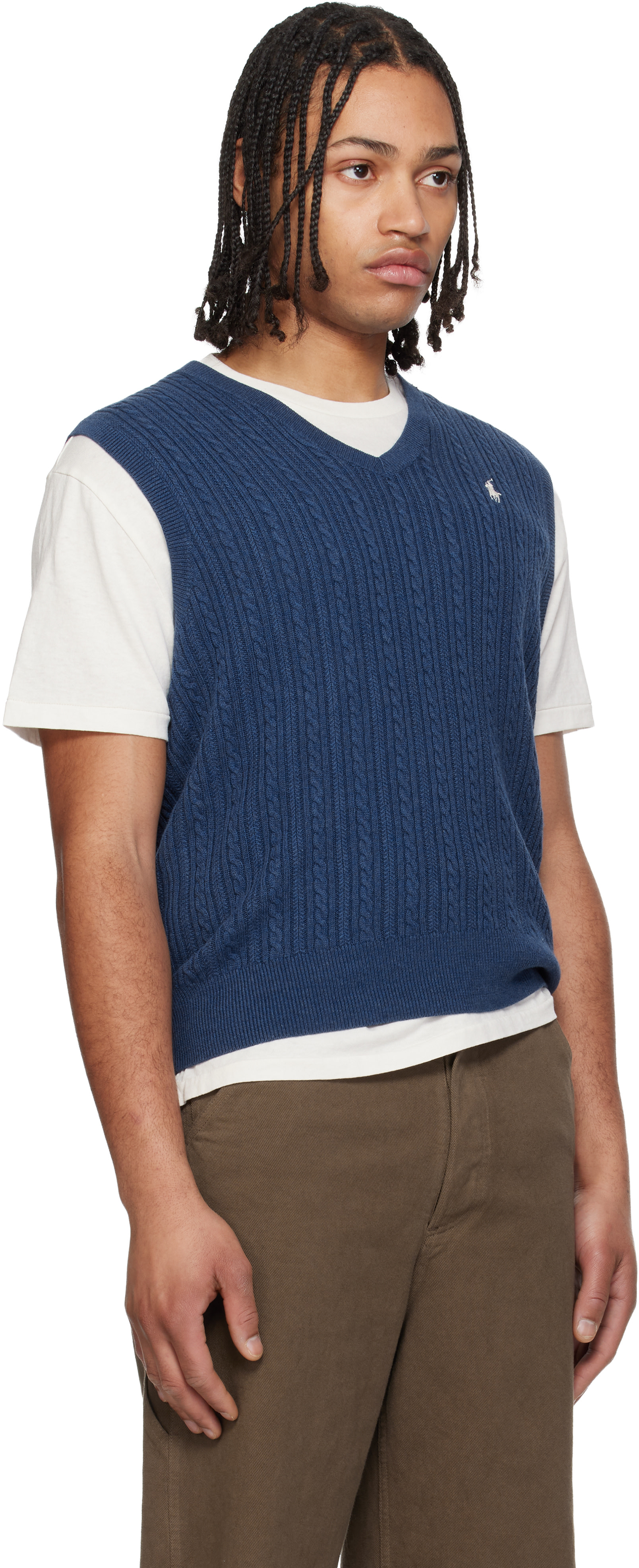 Polo Ralph Lauren: ネイビー Cable-Knit コットン ニットベスト