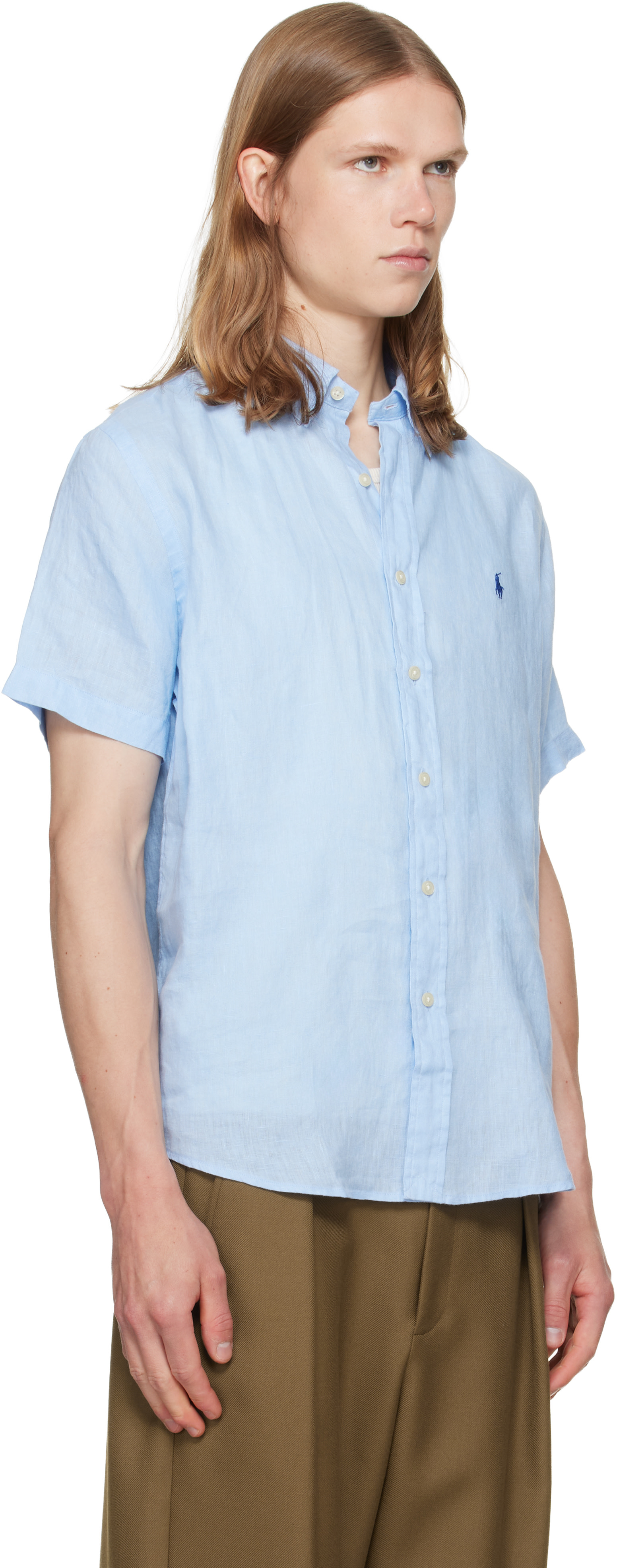 Polo Ralph Lauren: Blue Linen Short Sleeve Sport Shirt | SSENSE