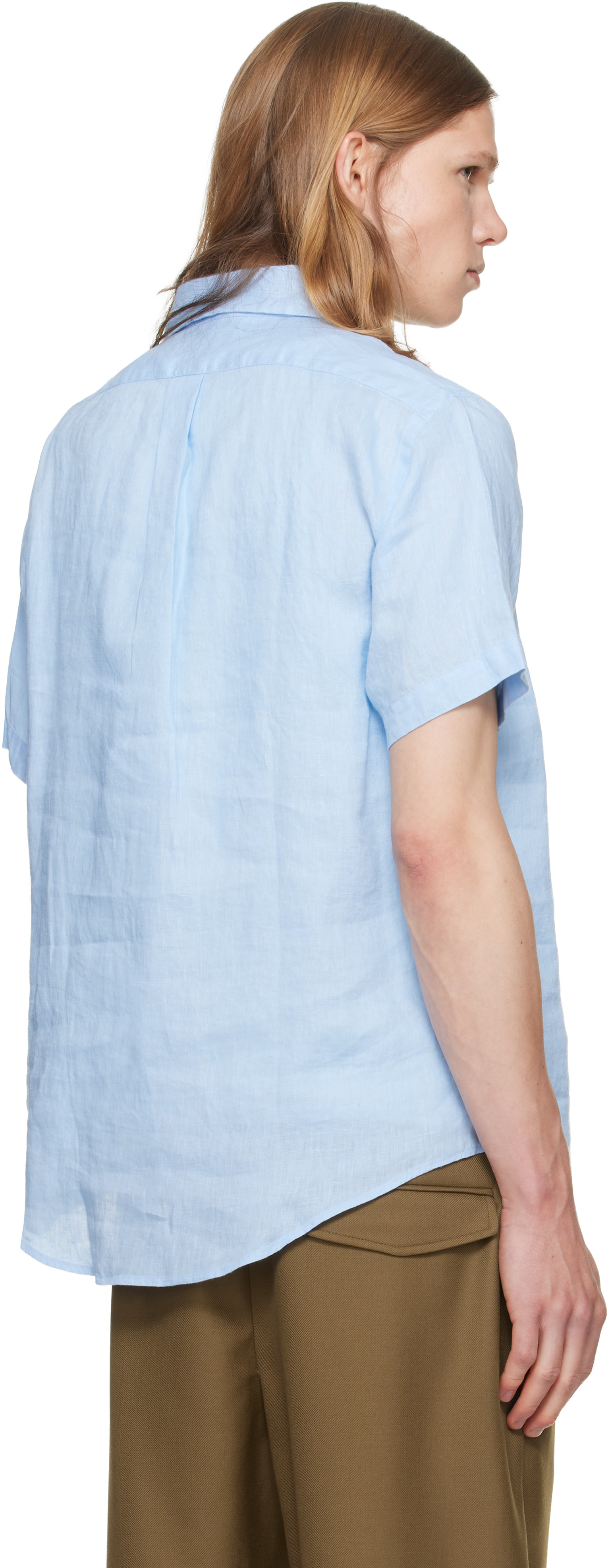 Polo Ralph Lauren: Blue Linen Short Sleeve Sport Shirt | SSENSE