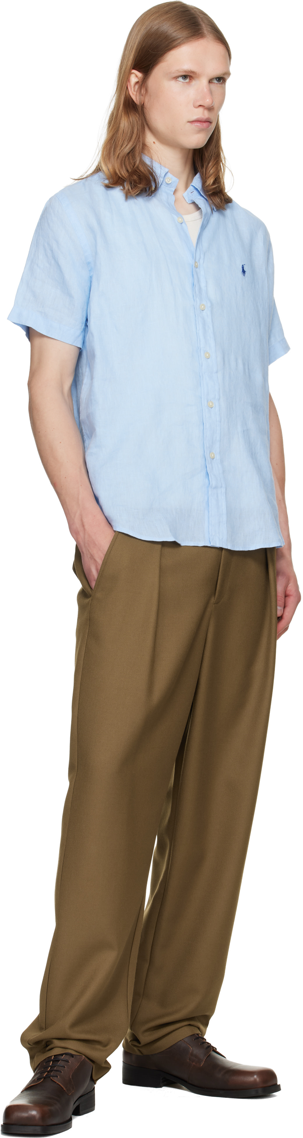 Polo Ralph Lauren: Blue Linen Short Sleeve Sport Shirt | SSENSE