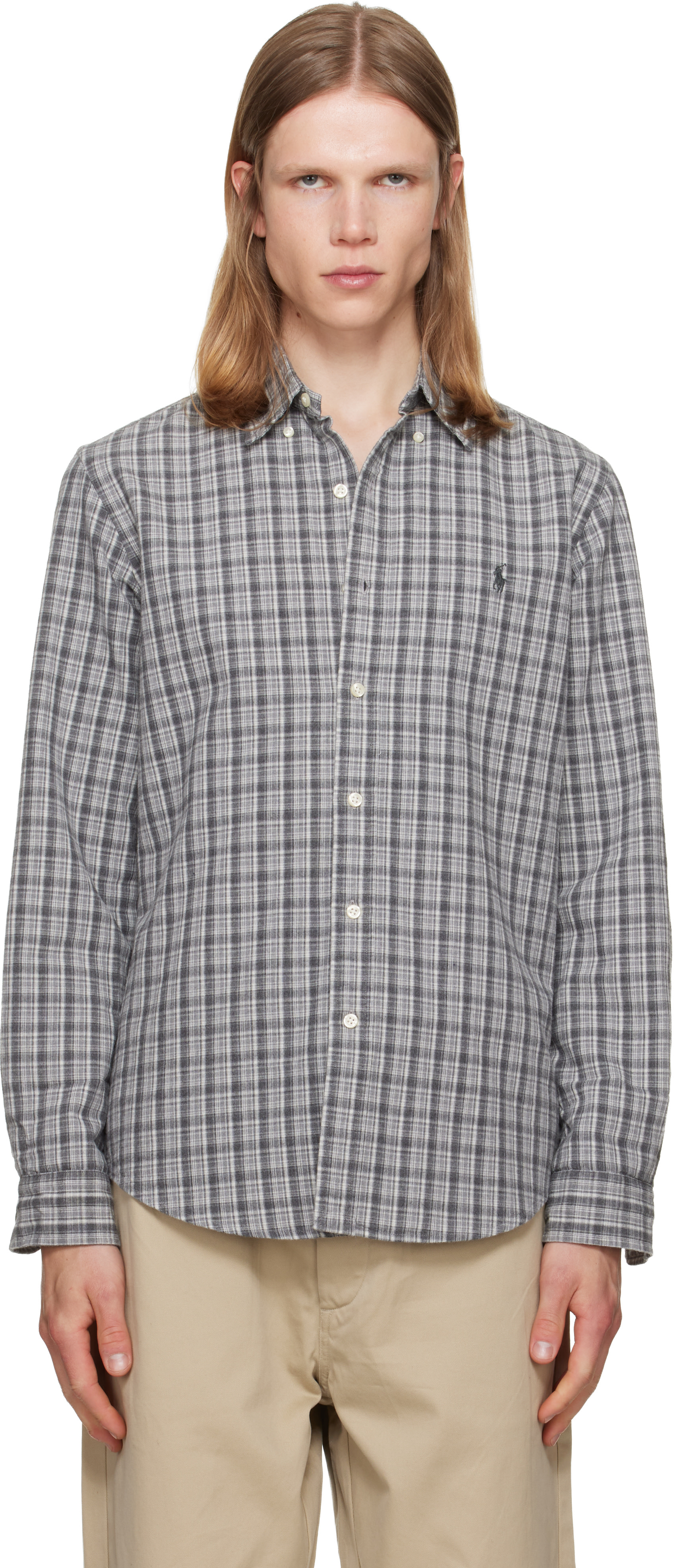 Polo Ralph Lauren: ブルー Classic Fit Plaid Brushed