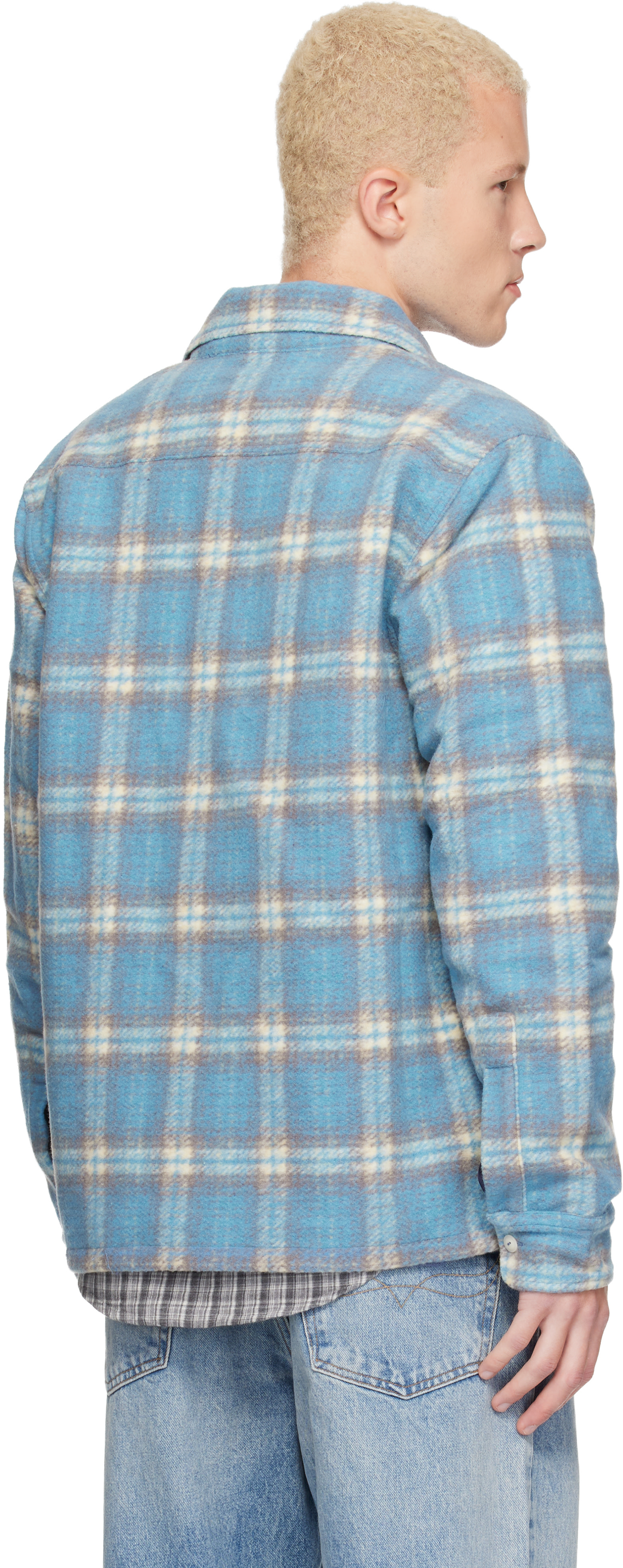 Polo Ralph Lauren: Blue Felted Wool Collared Overshirt | SSENSE