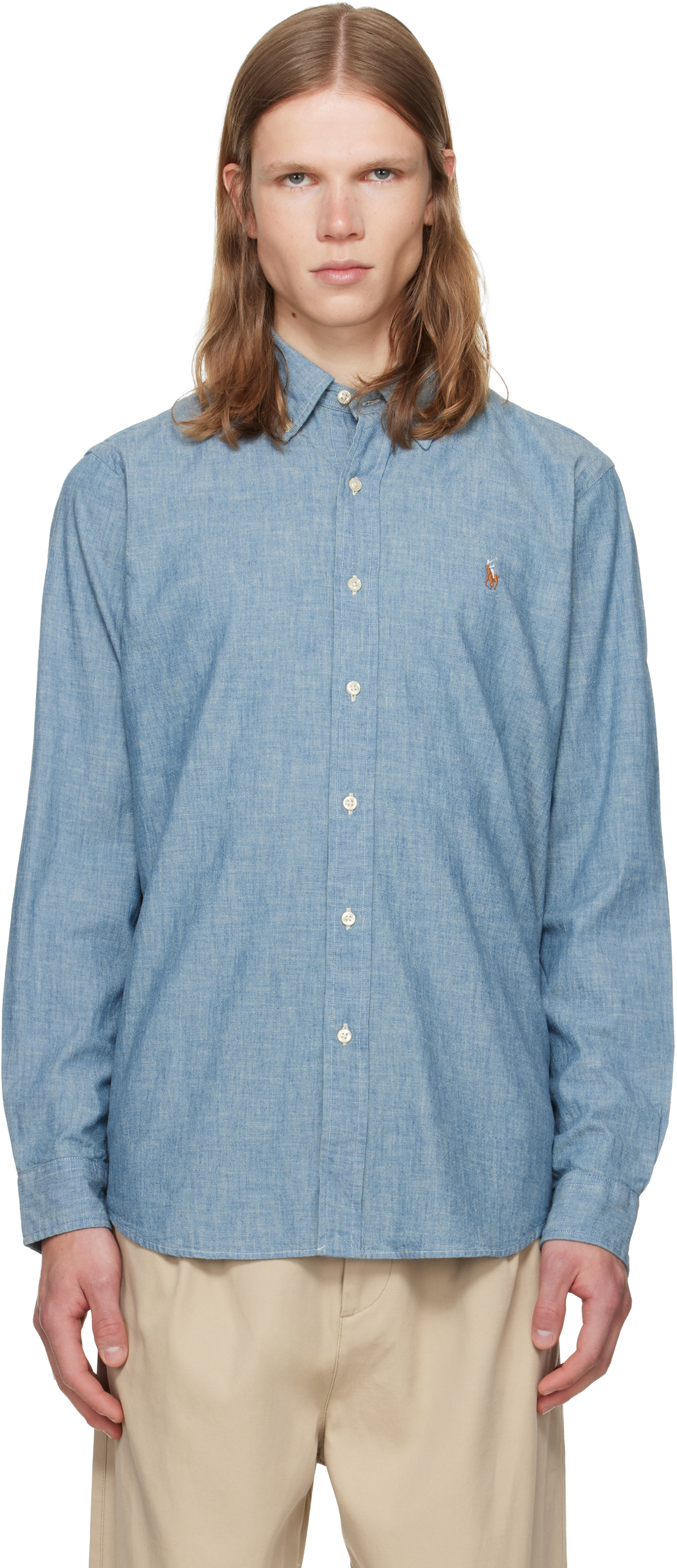 Polo Ralph Lauren: Blue Classic Fit Indigo Chambray Shirt | SSENSE