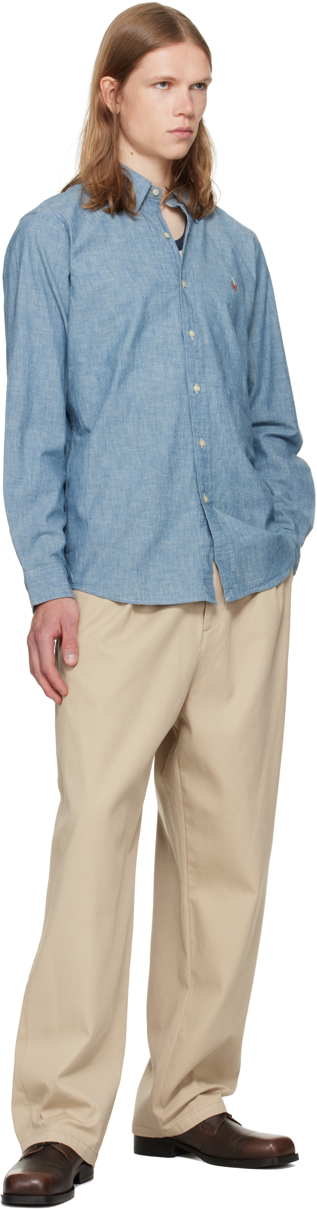 Polo Ralph Lauren: Blue Classic Fit Indigo Chambray Shirt | SSENSE