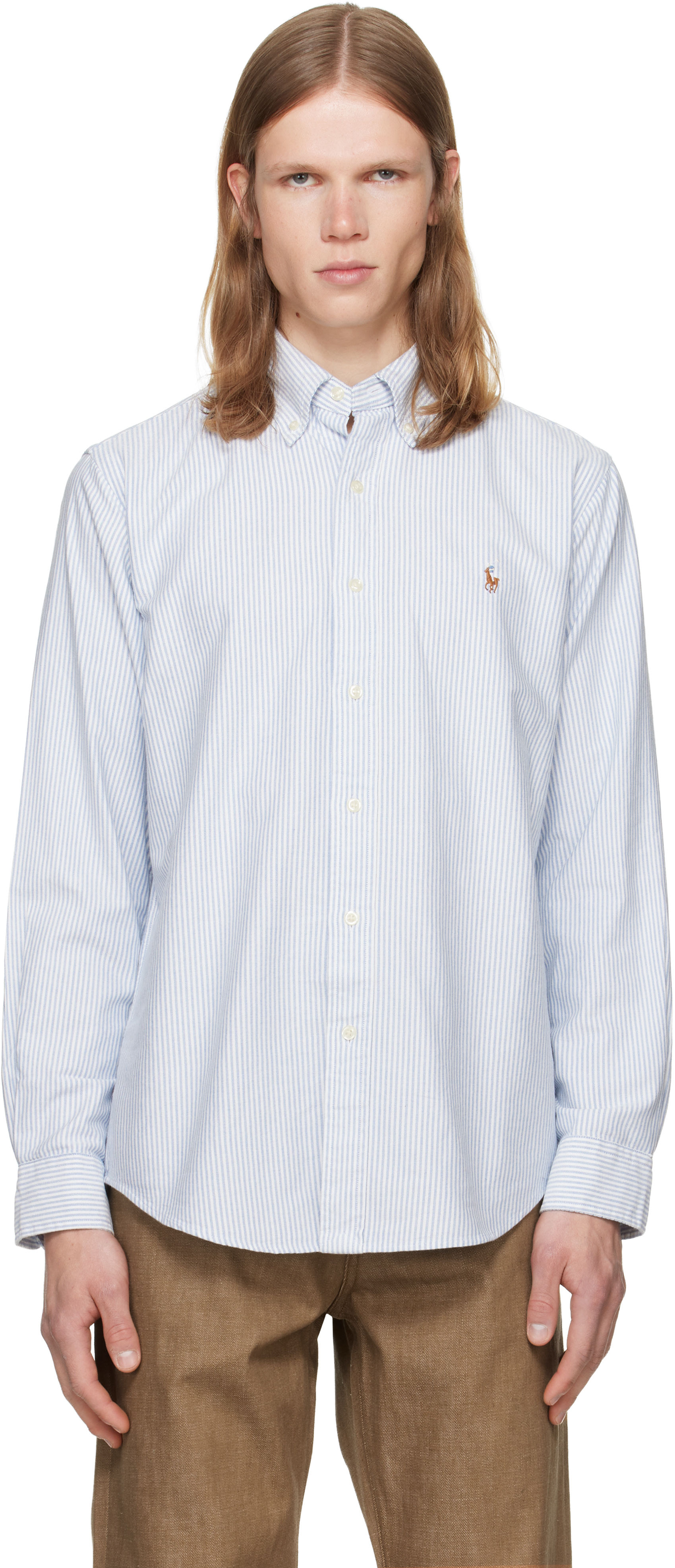 ポロ　ラルフローレン Polo Ralph Lauren: Navy & White Striped Oxford Shirt | SSENSE