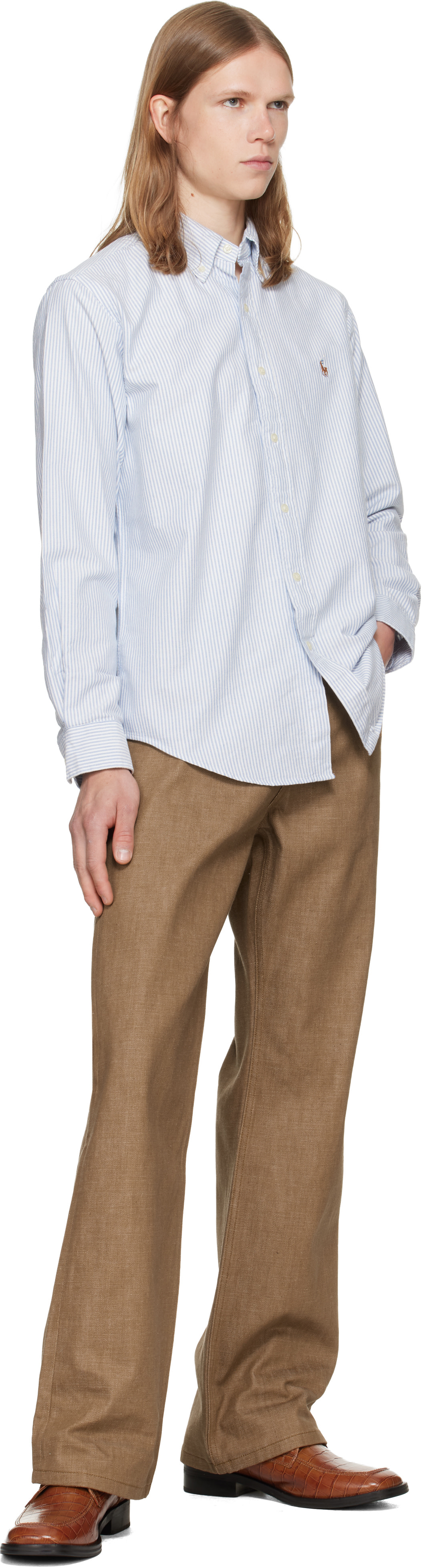 Polo Ralph Lauren: Navy & White Striped Oxford Shirt | SSENSE