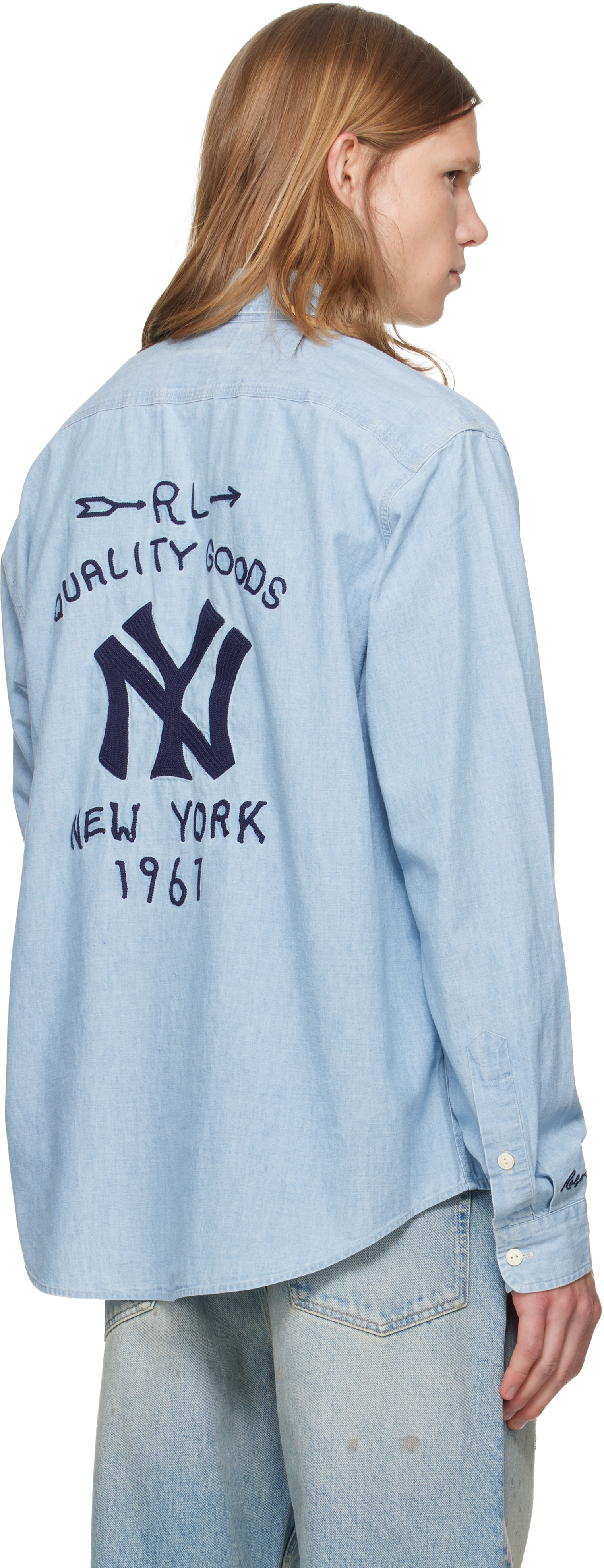 POLO RALPH LAUREN MLB YankeesTシャツ Polo Ralph Lauren: Blue MLB Edition Yankees Work Shirt | SSENSE