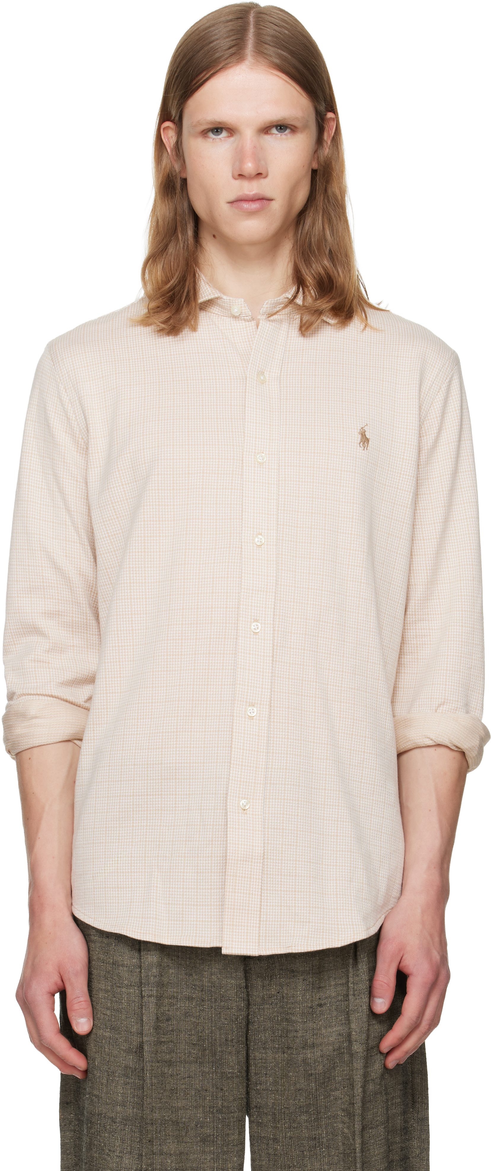 Polo by Ralph Lauren 長袖シャツ ベージュ Polo Ralph Lauren: Beige Jersey Knit Long Sleeve Sport Shirt | SSENSE