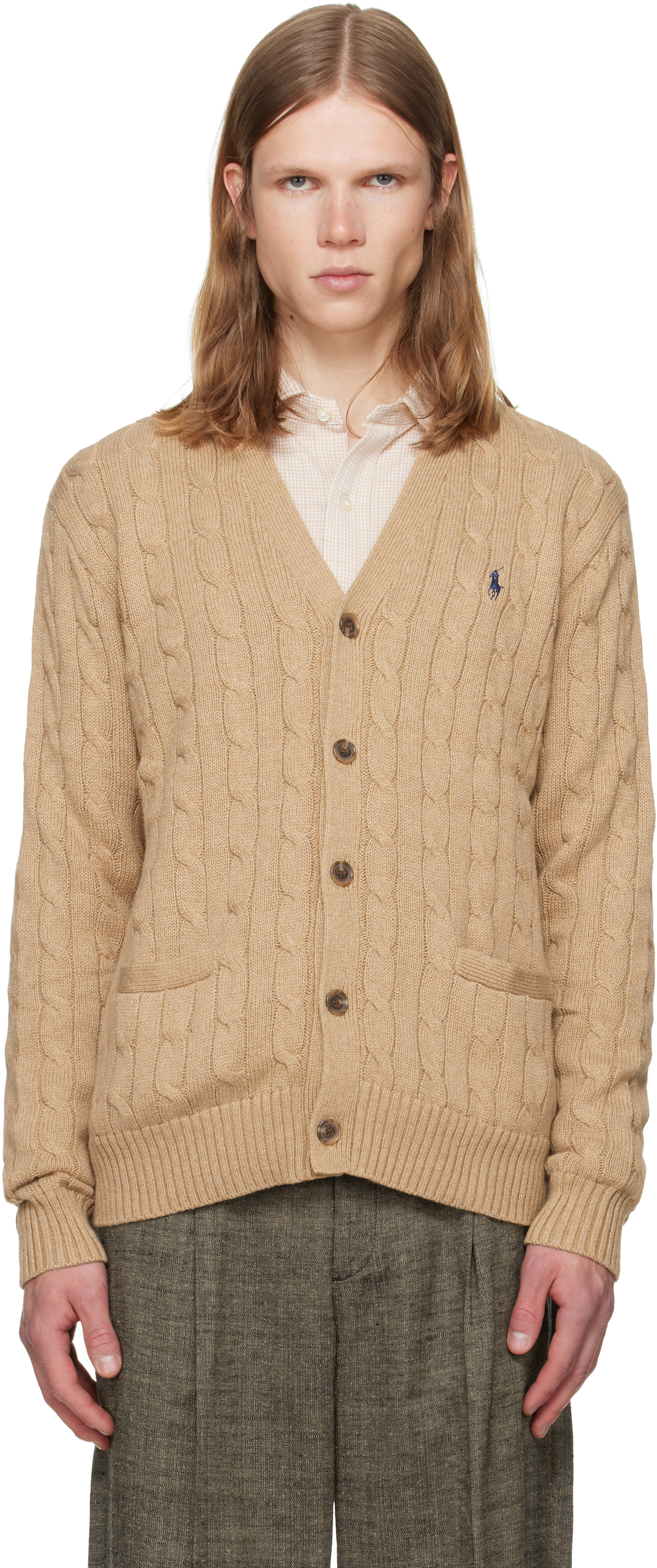 Polo by Ralph Lauren ケーブルニットカーディガン S Polo Ralph Lauren: タン ケーブルニット コットン カーディガン