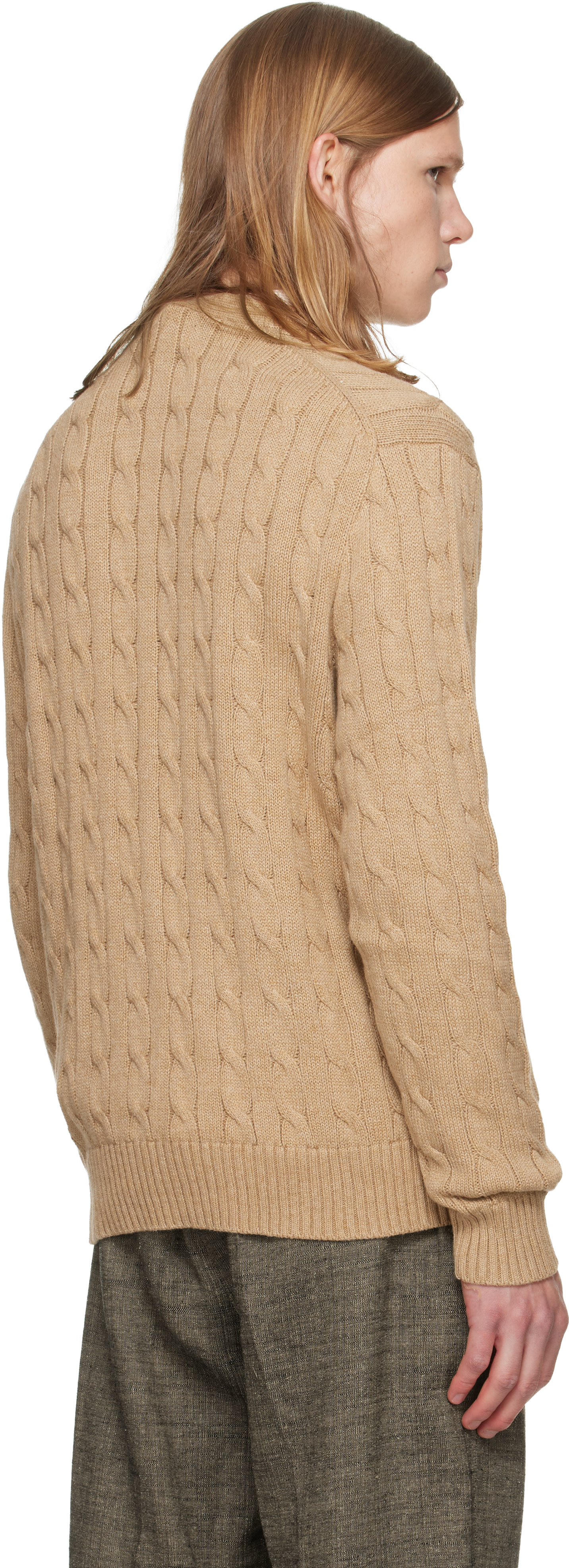 Polo Ralph Lauren: Tan Cable-Knit Cotton Cardigan | SSENSE Denmark