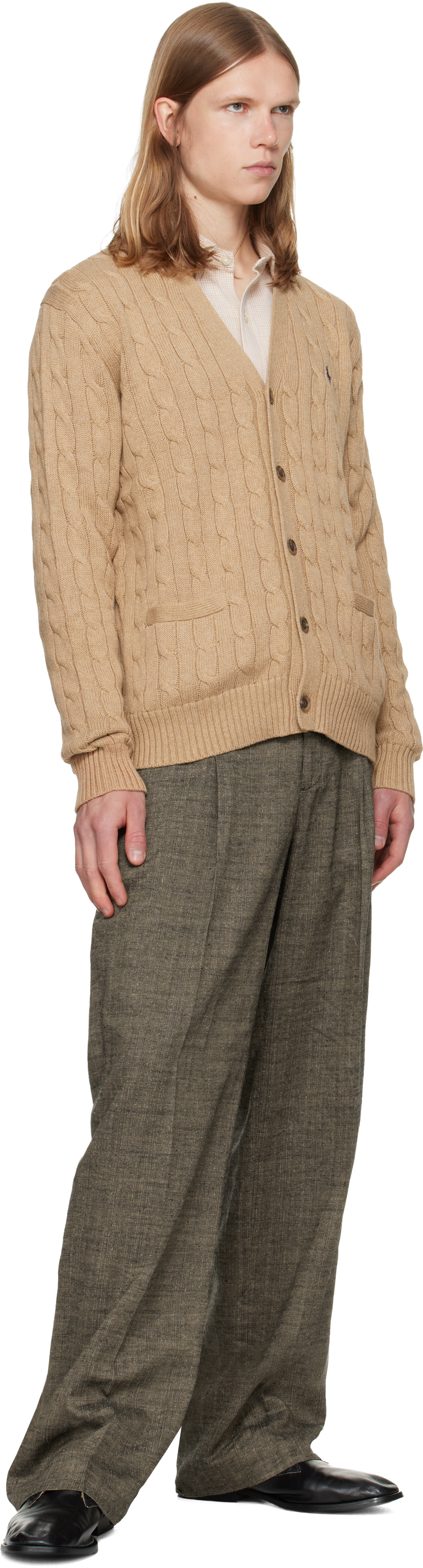 Polo Ralph Lauren: Tan Cable-Knit Cotton Cardigan | SSENSE