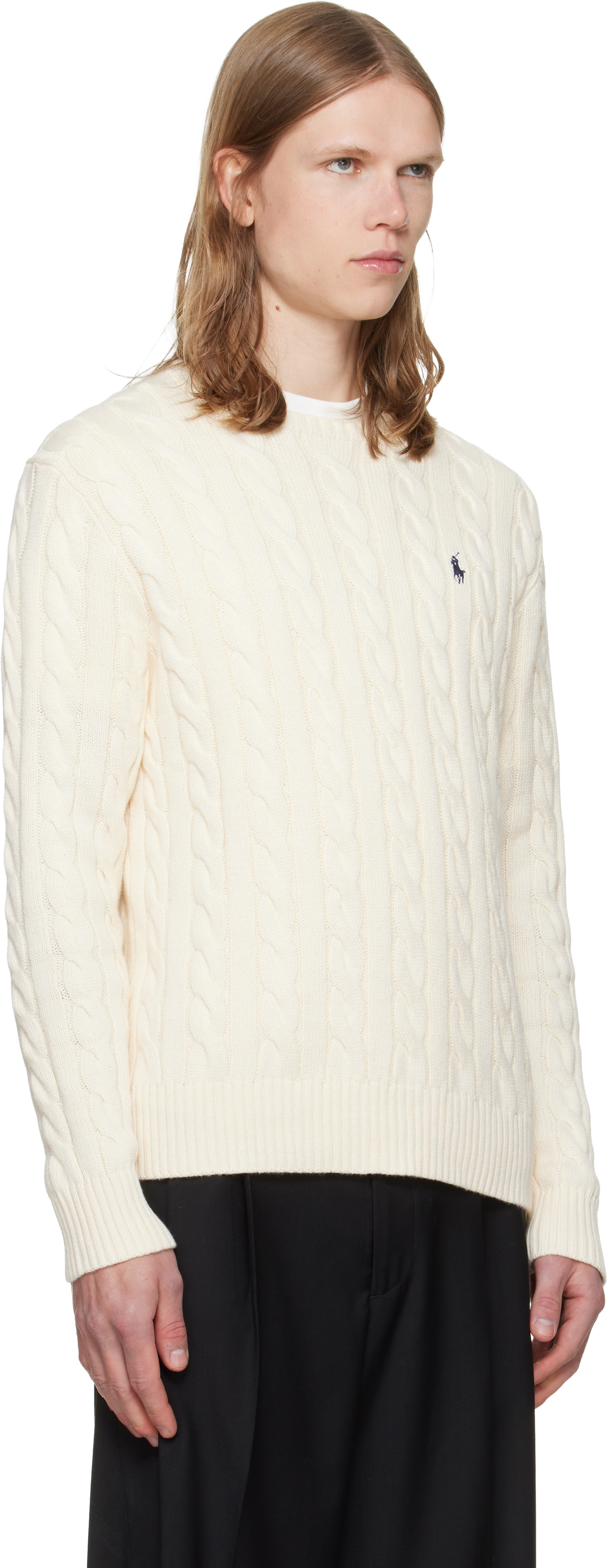 Polo Ralph Lauren: Off-White Cable-Knit Cotton Sweater | SSENSE