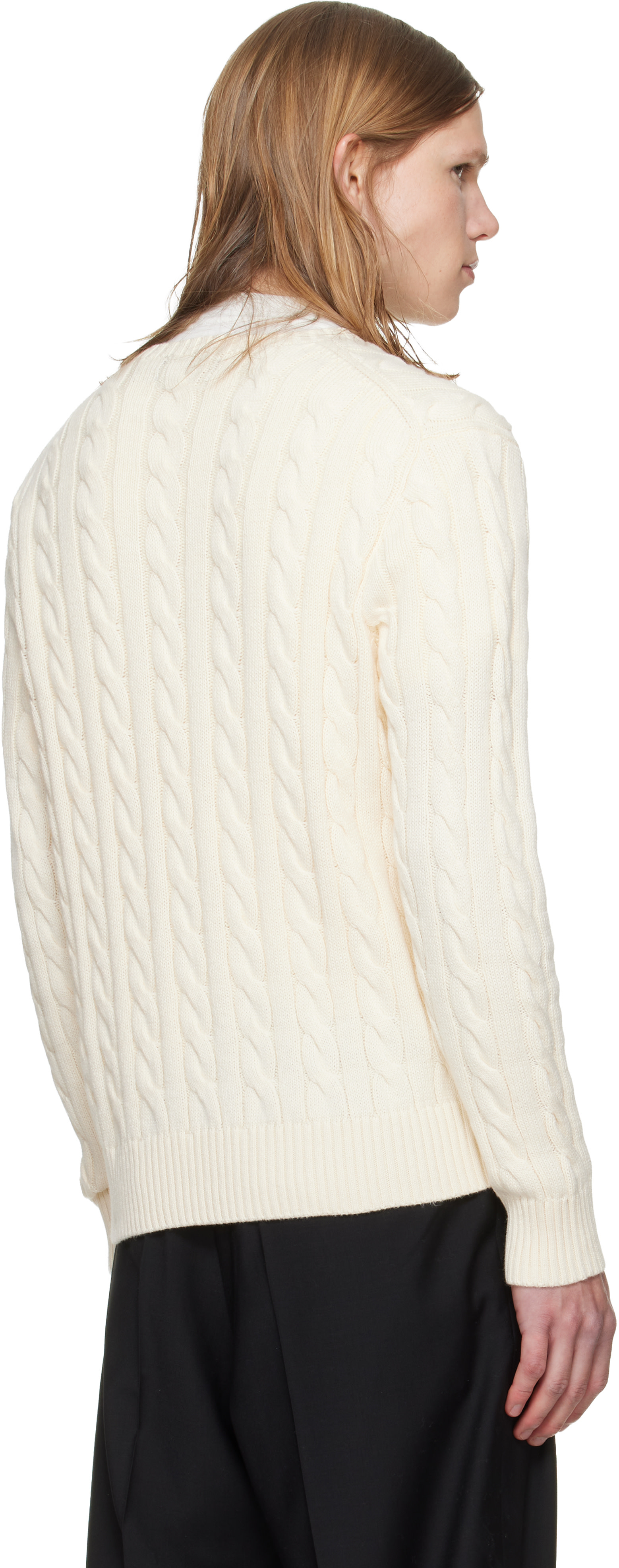 Polo Ralph Lauren: Off-White Cable-Knit Cotton Sweater | SSENSE