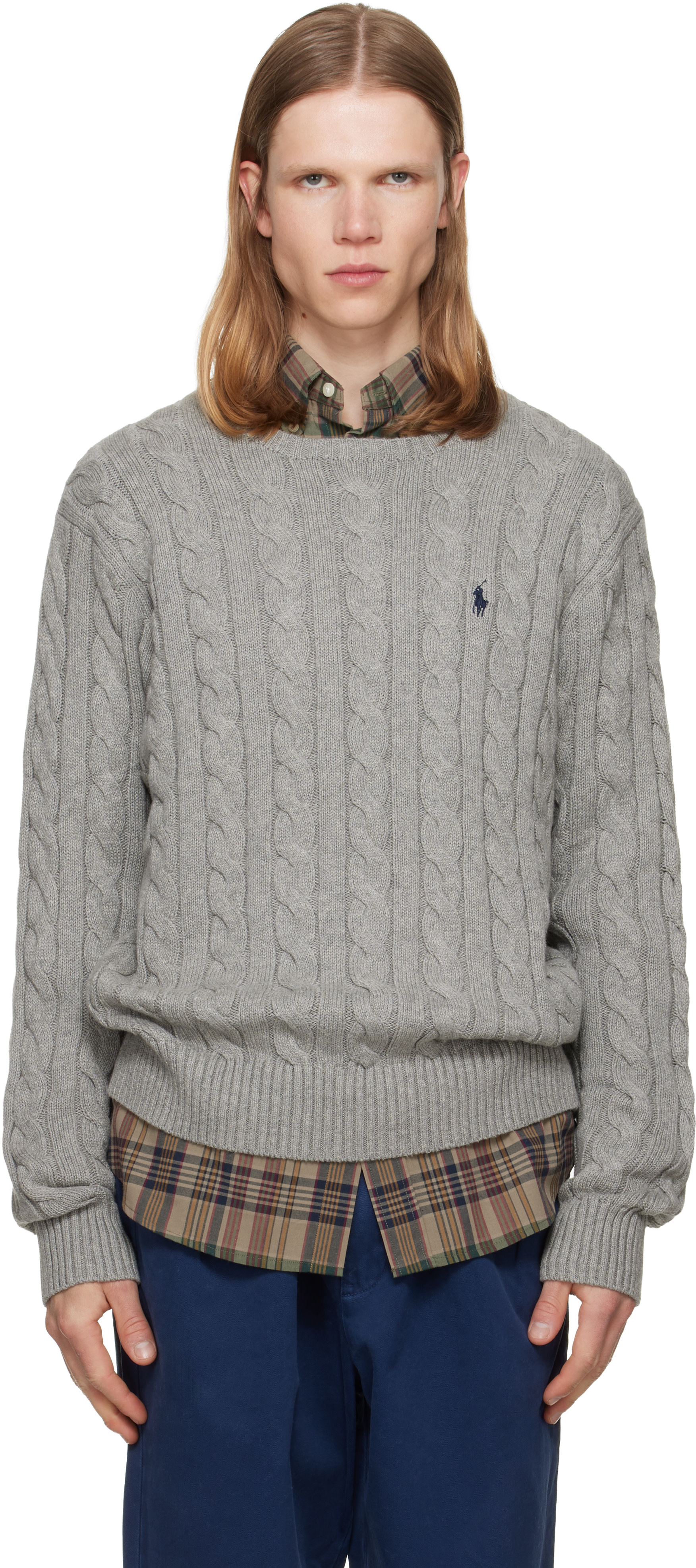 POLO RALPH LAUREN グレー ケーブルセーター XL 現行タグ Polo Ralph Lauren: グレー ケーブルニット コットン セーター