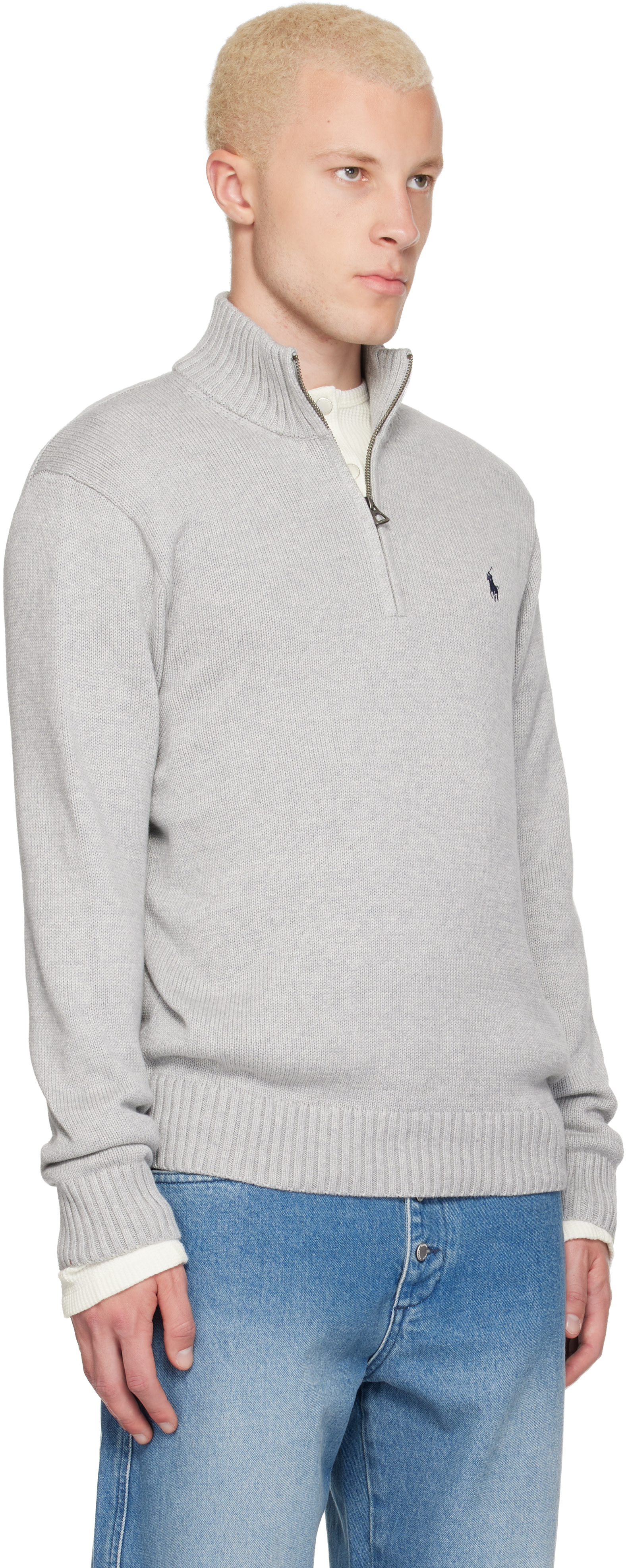 Polo Ralph Lauren: Gray Knit Embroidered Logo Sweater | SSENSE