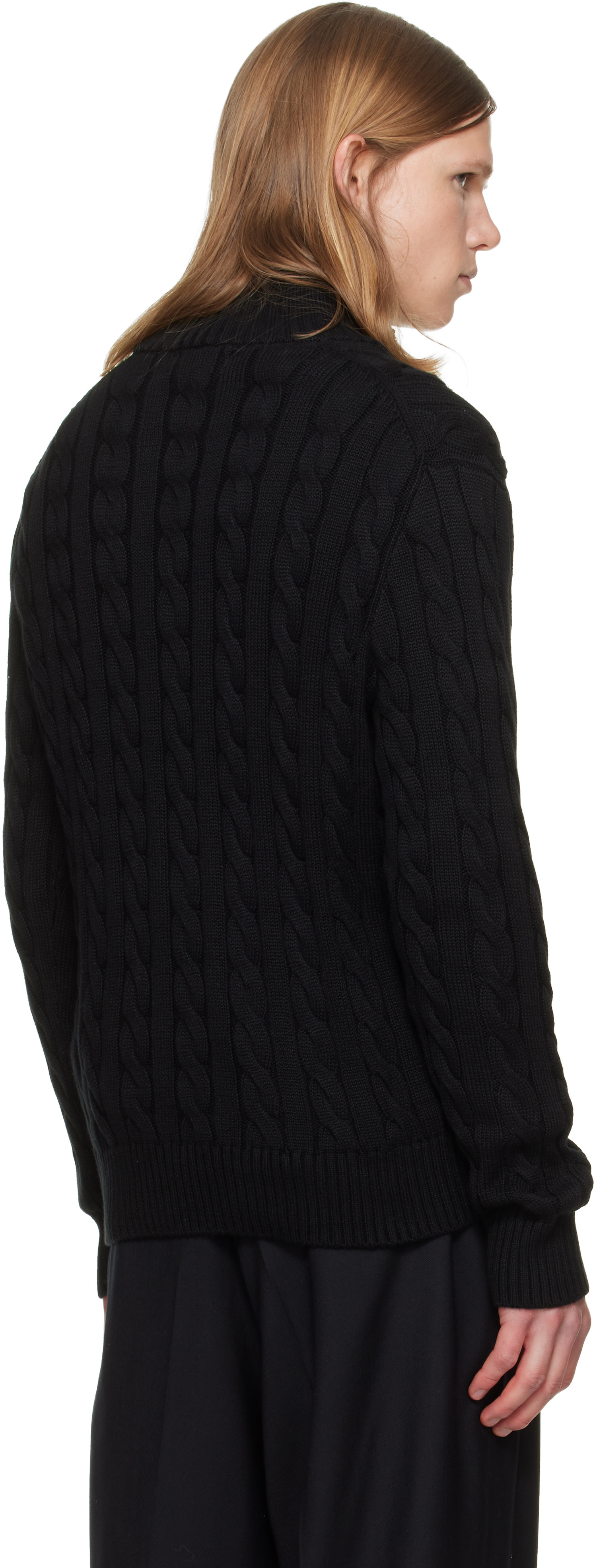 Polo Ralph Lauren: Black Cable-Knit Cotton Quarter-Zip Sweater