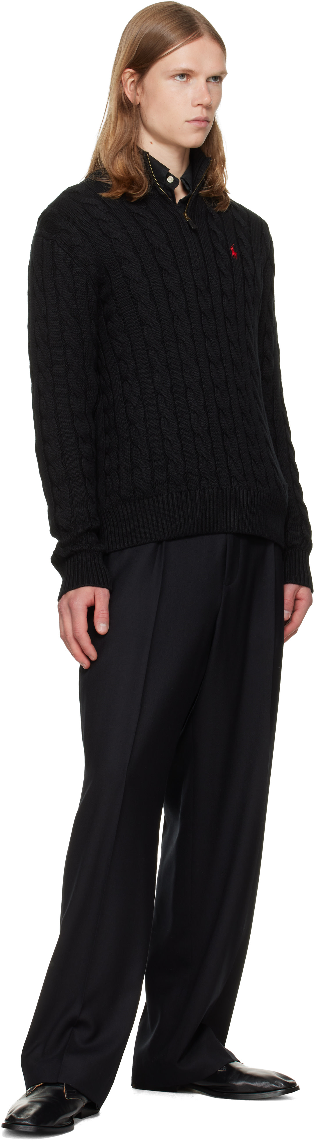 Saturdays Golf Polo Cable Knit ブラック Polo Ralph Lauren: Black Cable-Knit Cotton Quarter-Zip Sweater