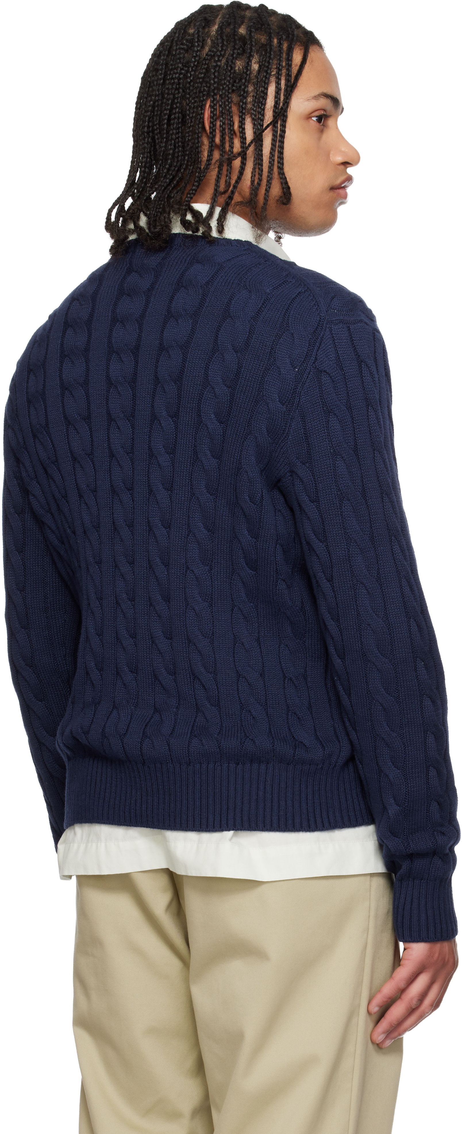 Polo Ralph Lauren: ネイビー ケーブルニット コットン セーター
