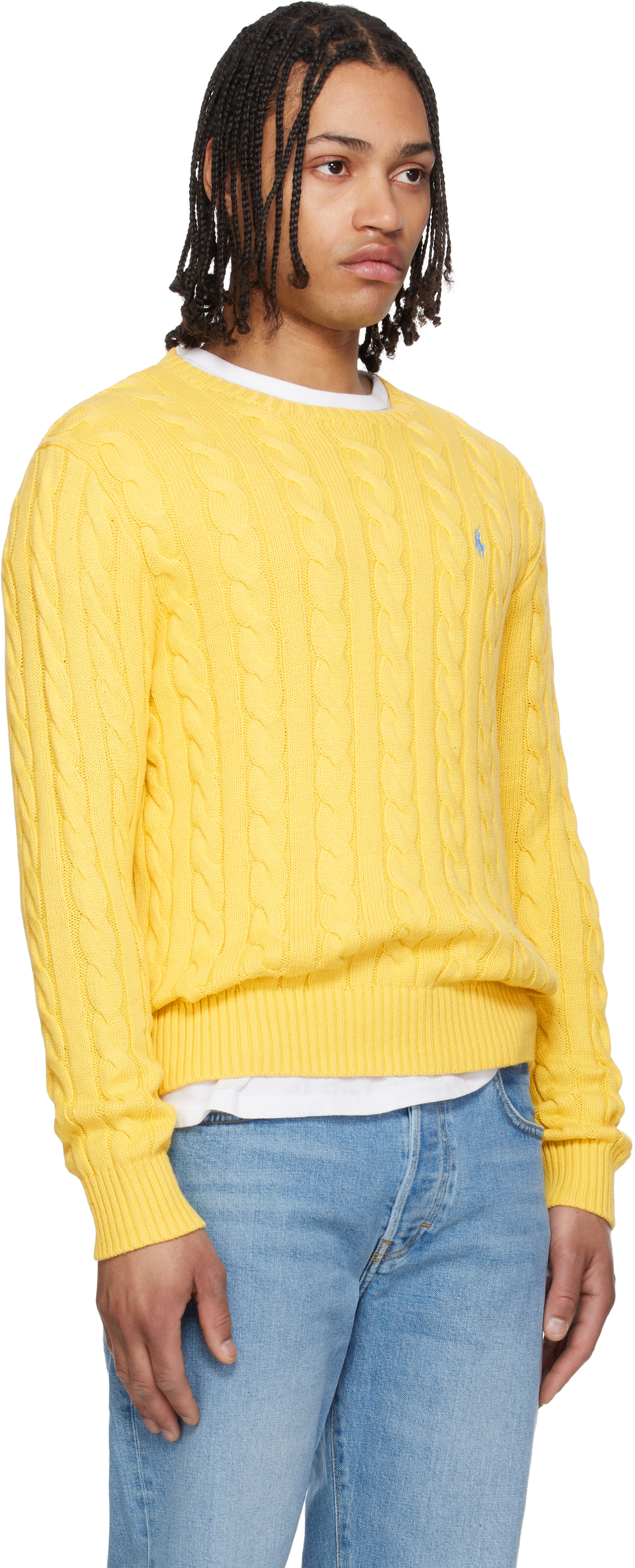 Polo Ralph Lauren: イエロー ケーブルニット コットン セーター