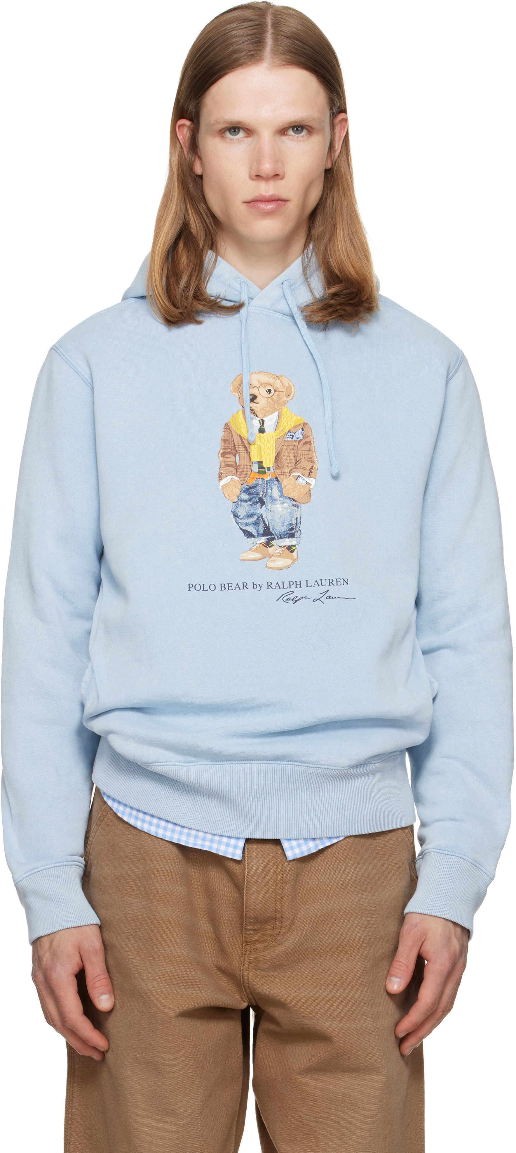 Polo Ralph Lauren: Blue Polo Bear Garment-Dyed Fleece Hoodie | SSENSE