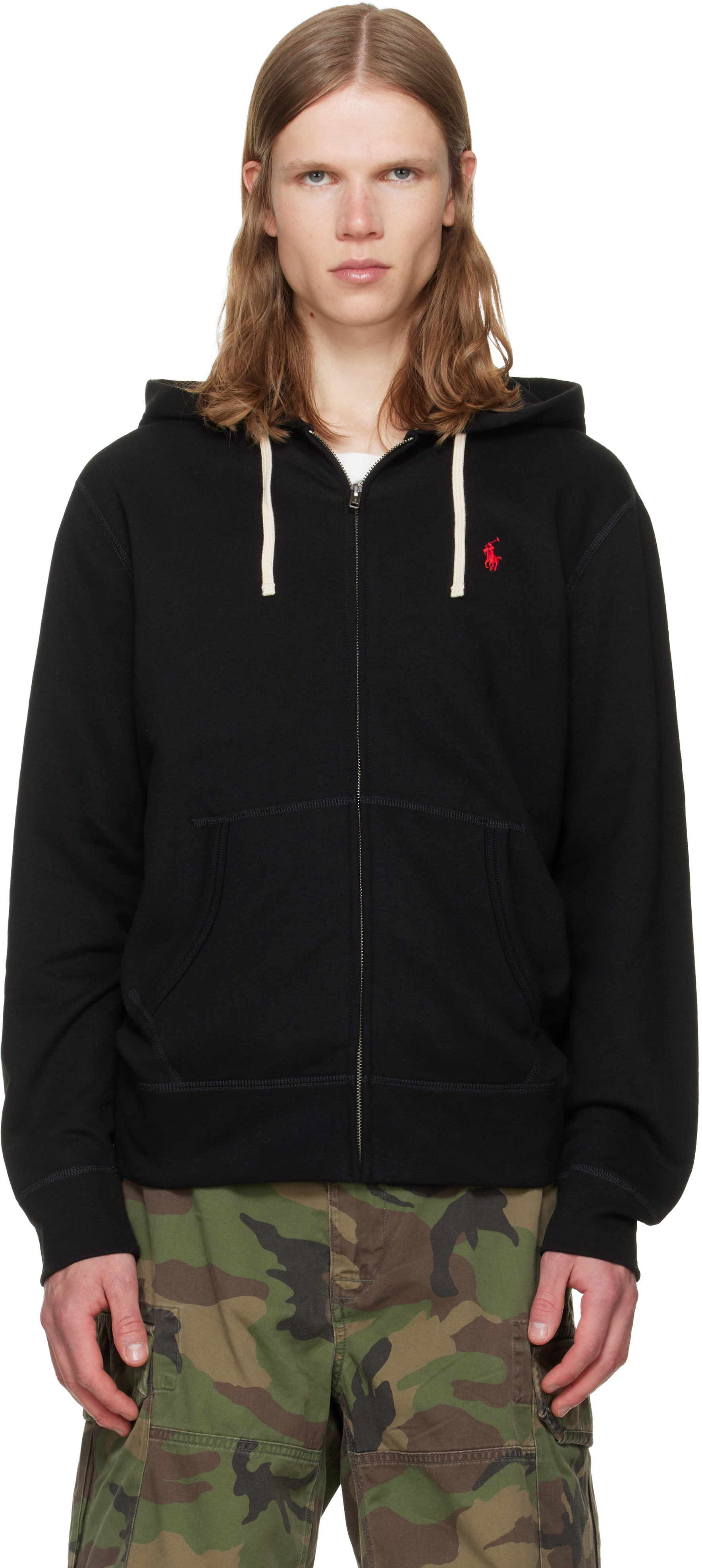 Polo Ralph Lauren: Black Fleece Full-Zip Hoodie | SSENSE