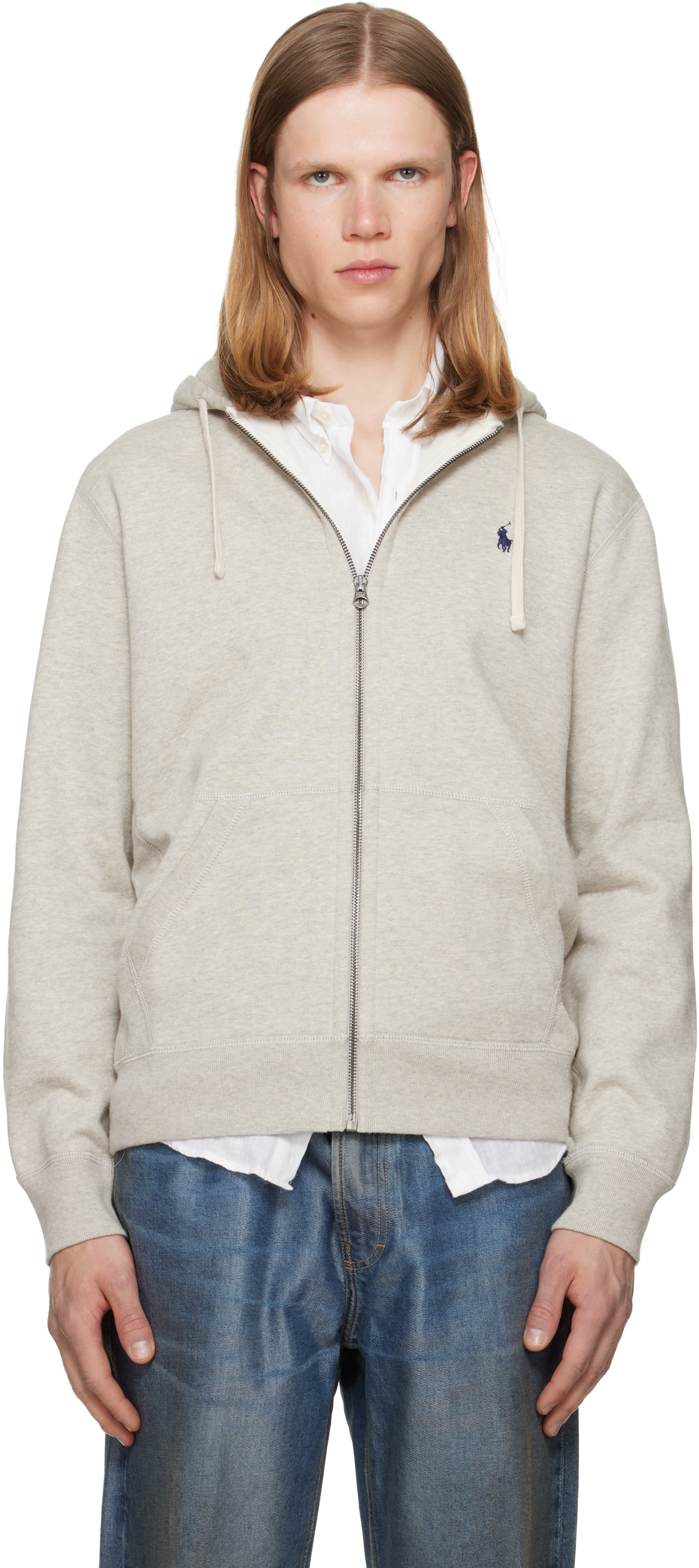 Polo Ralph Lauren - Pull à capuche gris en molleton à glissière