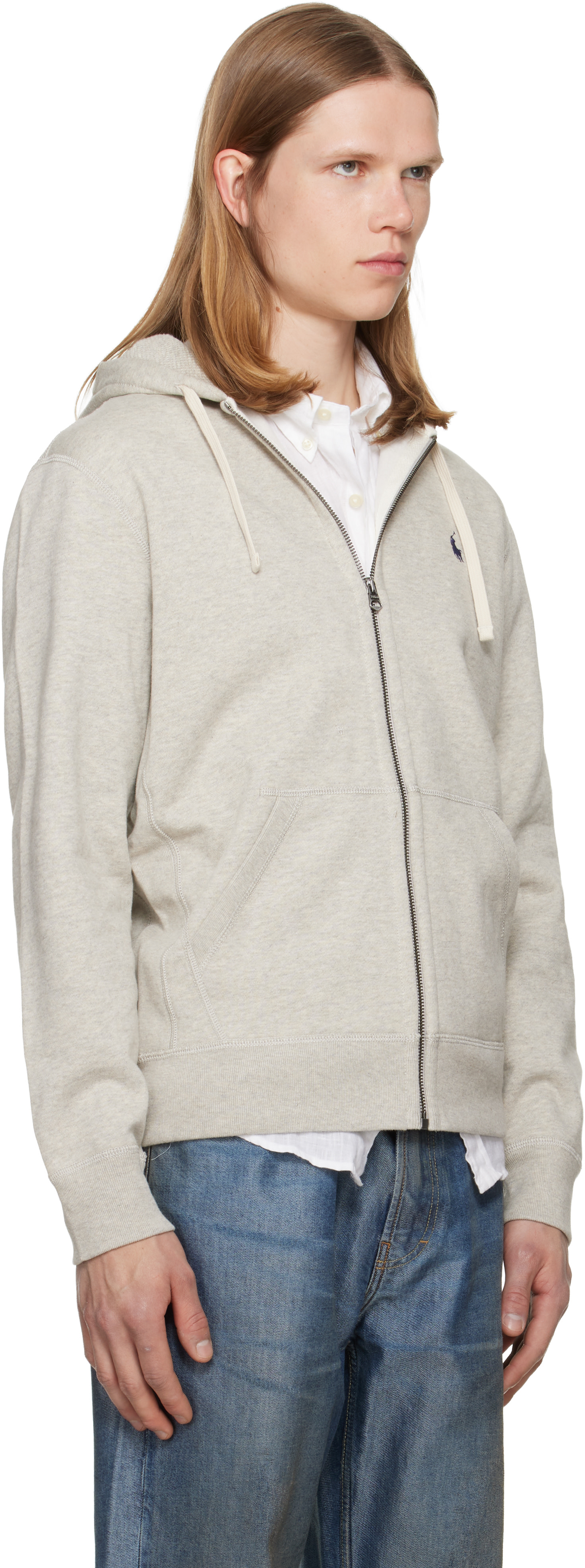 Polo Ralph Lauren - Pull à capuche gris en molleton à glissière