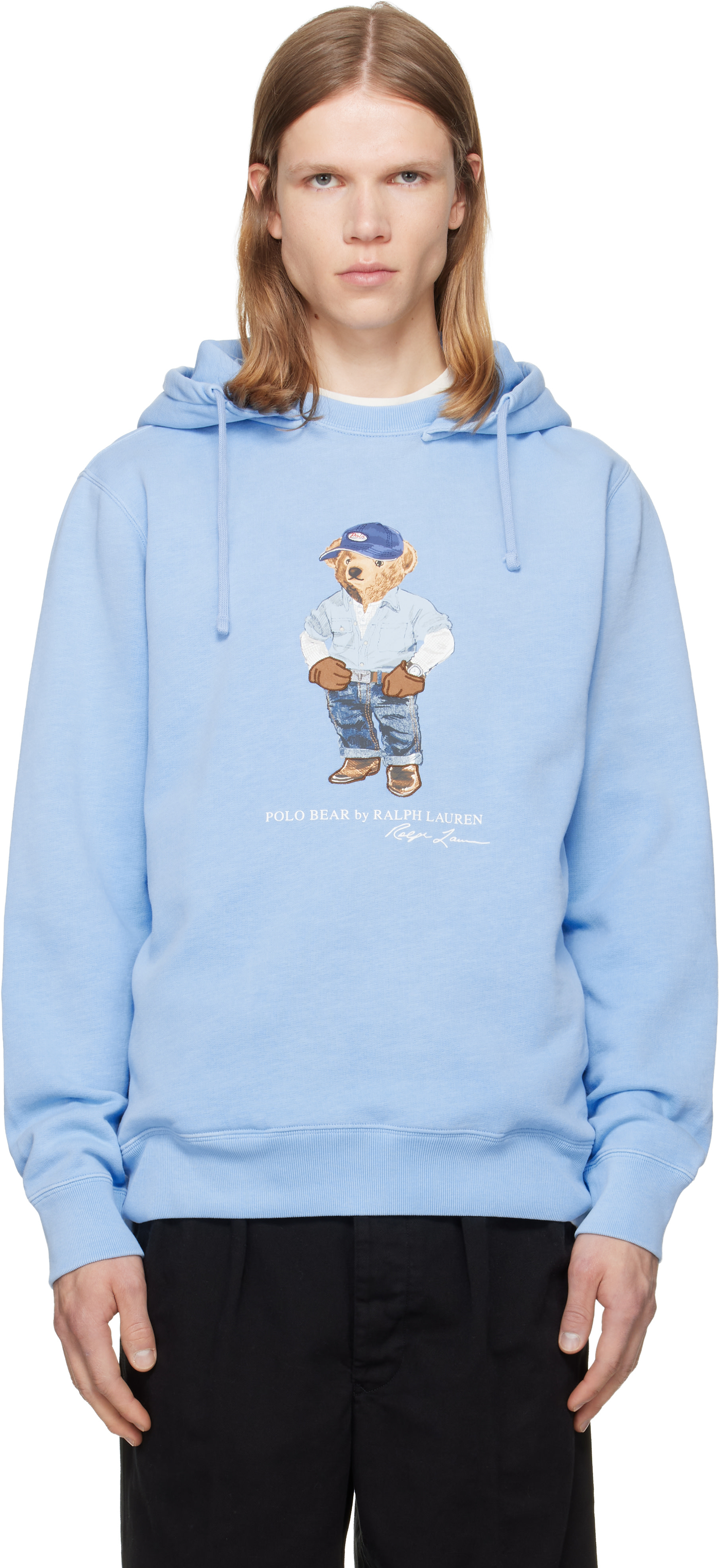 Polo Ralph Lauren: Blue Polo Bear Fleece Hoodie | SSENSE