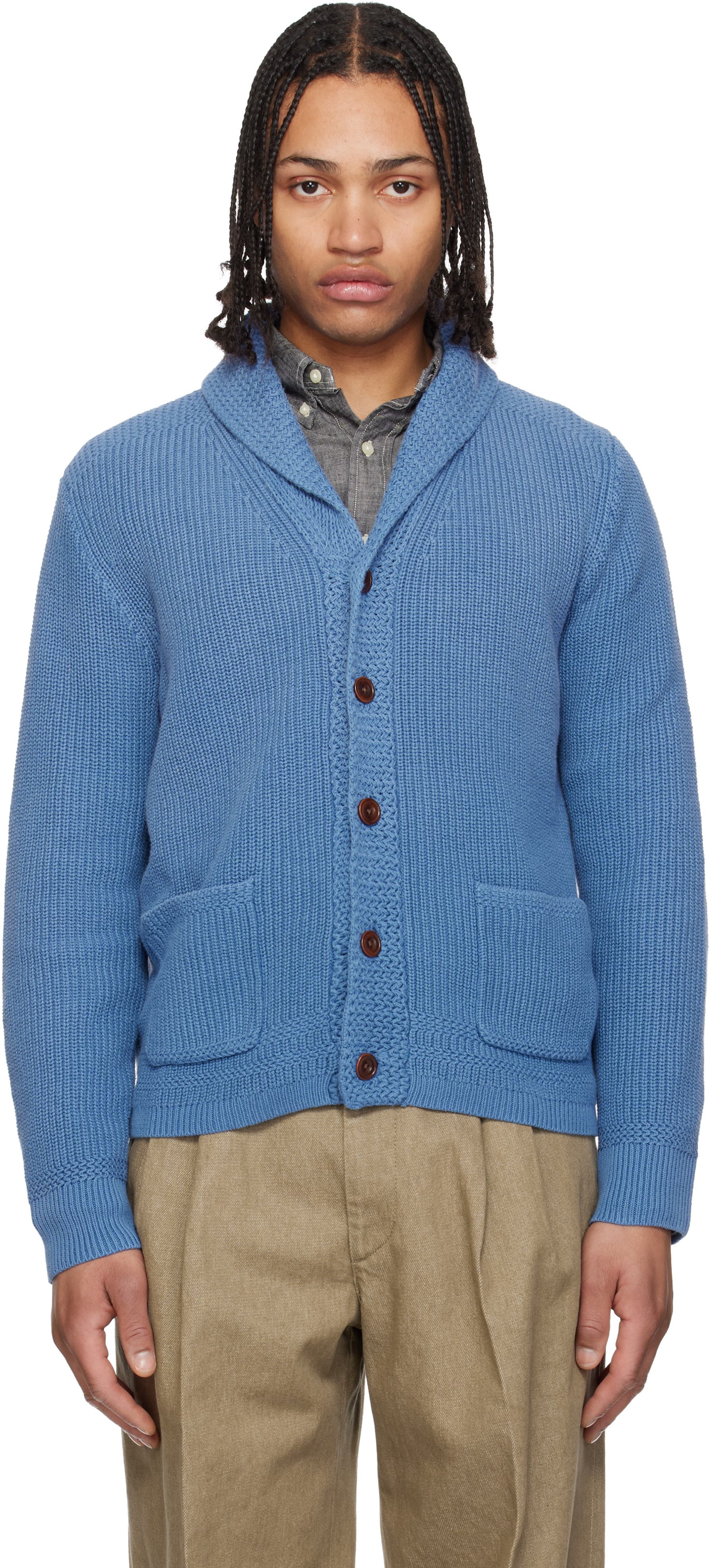 Polo ショールカラーカーディガン インディゴブルー Polo Ralph Lauren: ブルー コットン ショールカラー カーディガン