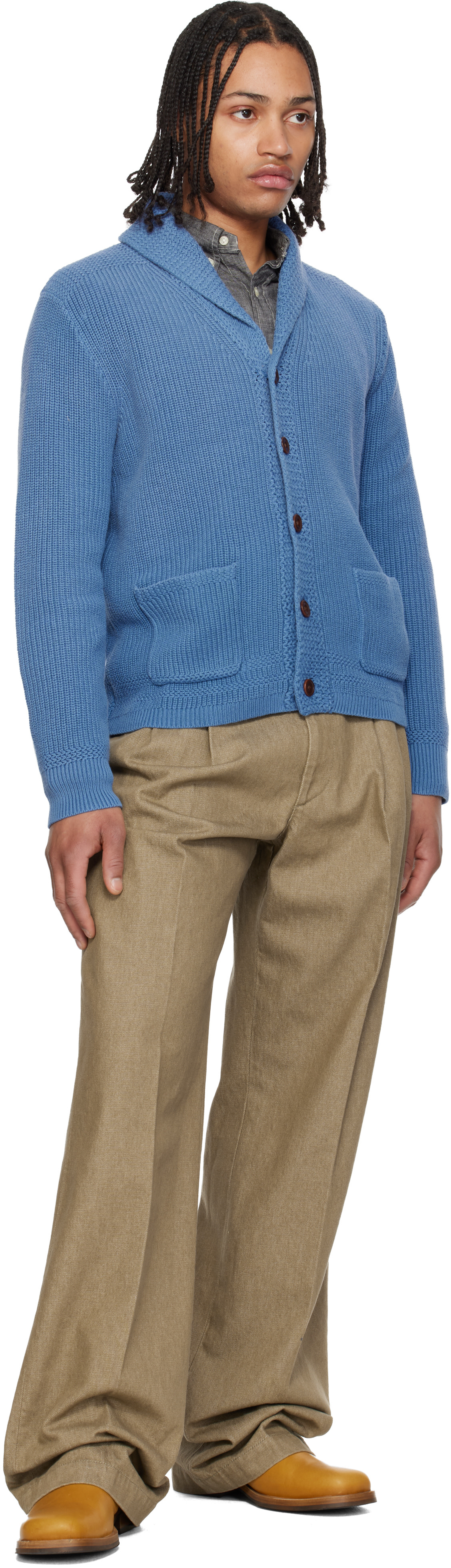 Polo Ralph Lauren: Blue Cotton Shawl-Collar Cardigan | SSENSE