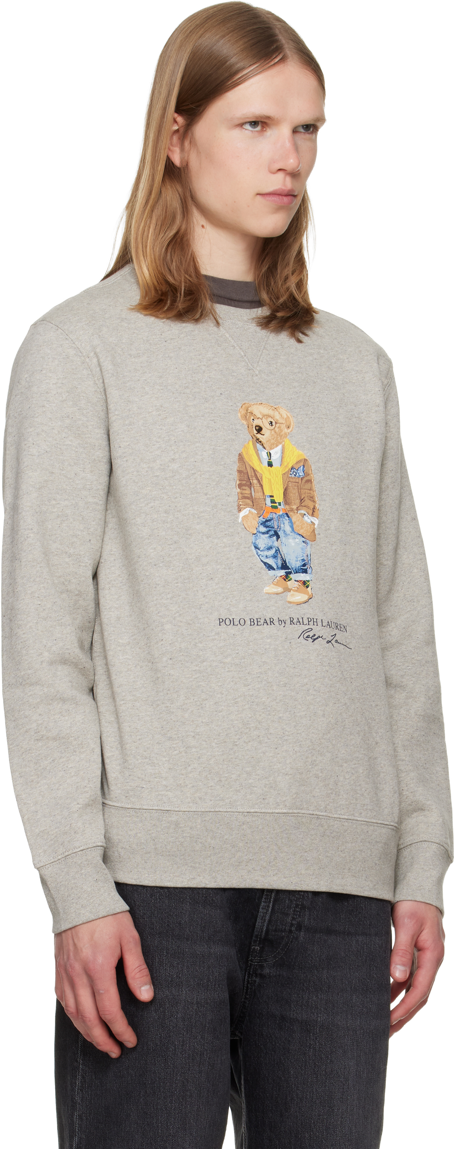 Polo Ralph Lauren - Pull molletonné gris en molleton à ourson Polo Bear