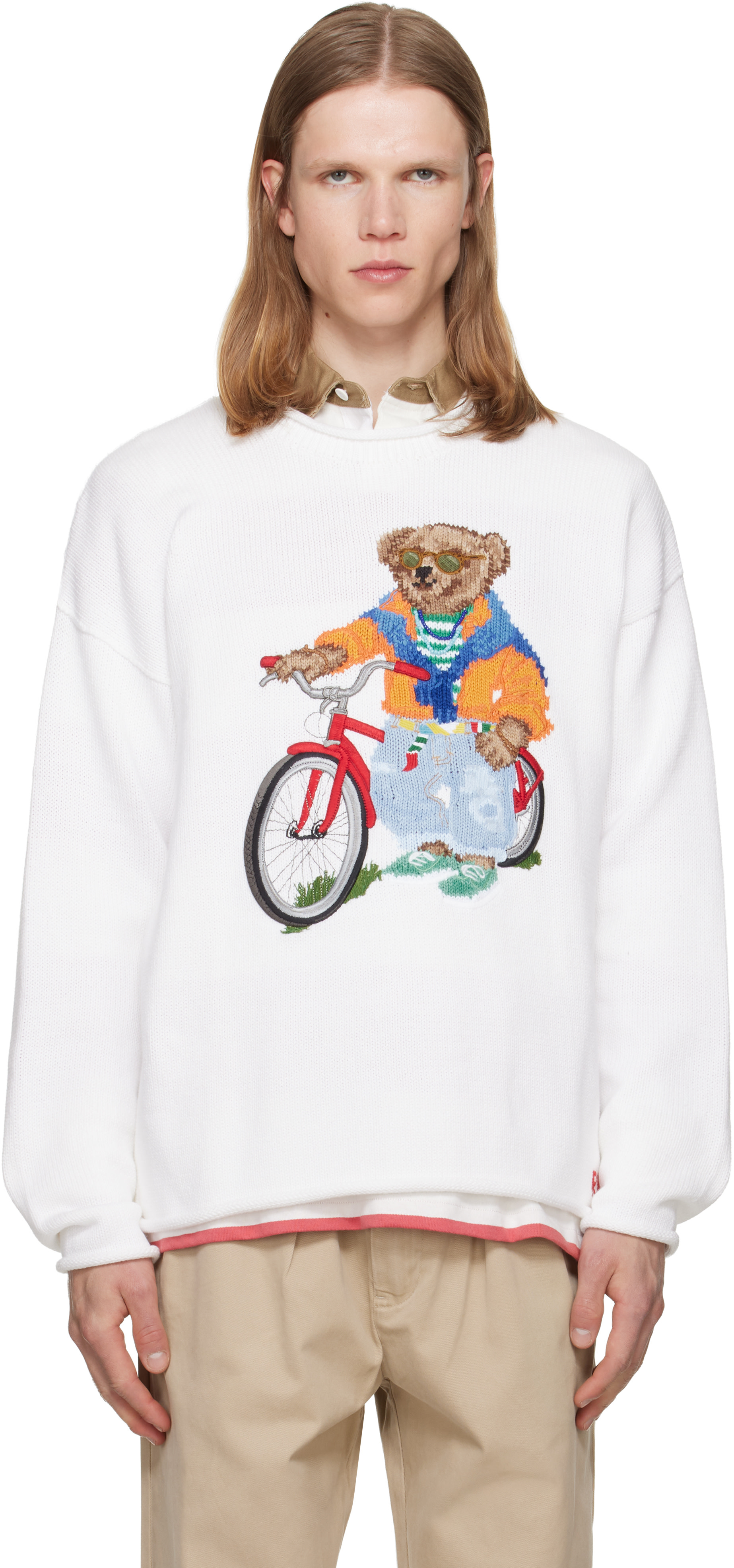 Polo Ralph Lauren: White Polo Bear Bike Sweater | SSENSE
