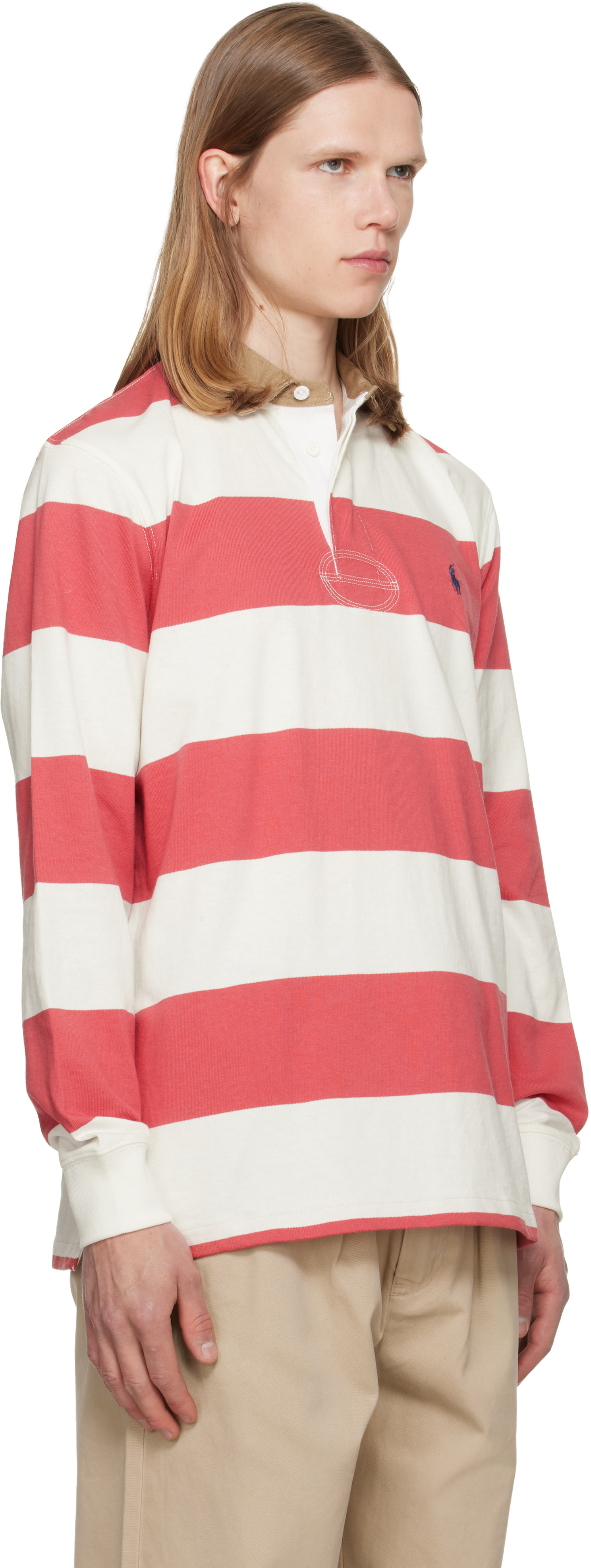 Polo Ralph Lauren: ホワイト＆ピンク Classic Fit Khaki-Collar
