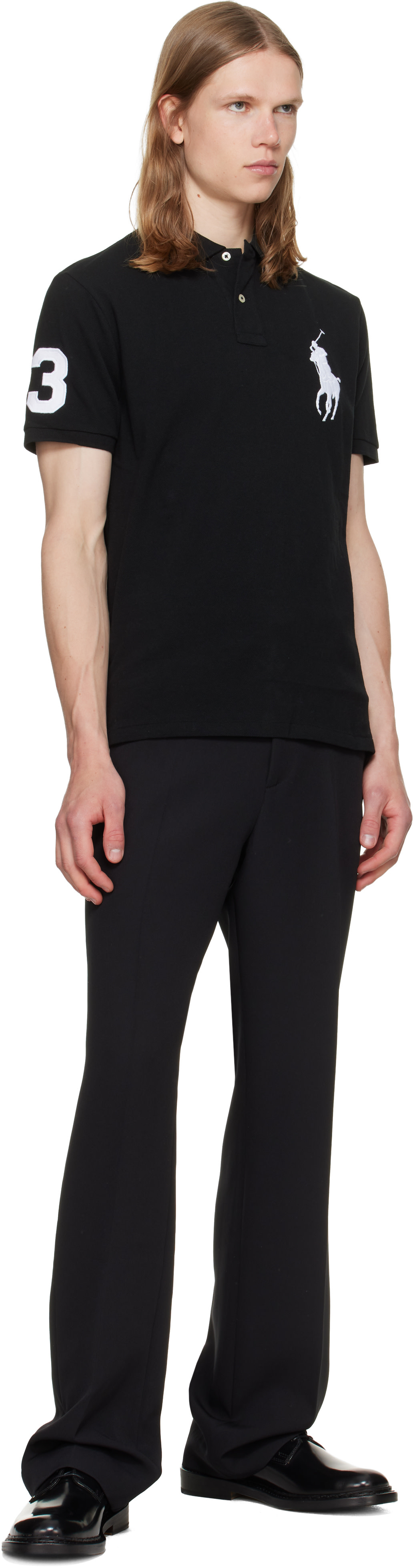 Polo Ralph Lauren: Black Big Pony Mesh Polo | SSENSE