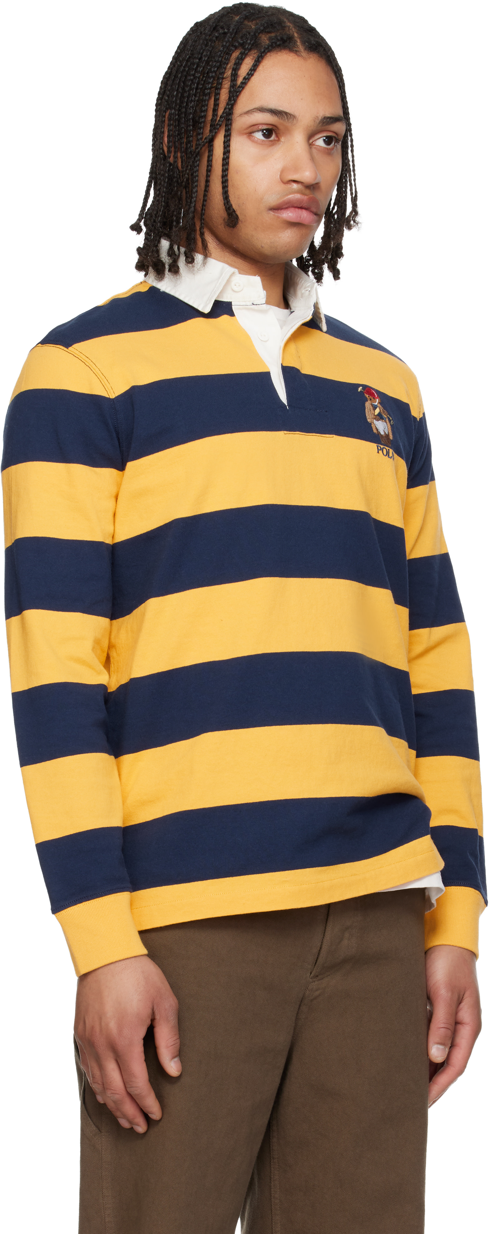 Polo Ralph Lauren: イエロー＆ネイビー Classic Fit Polo ベア ラガー