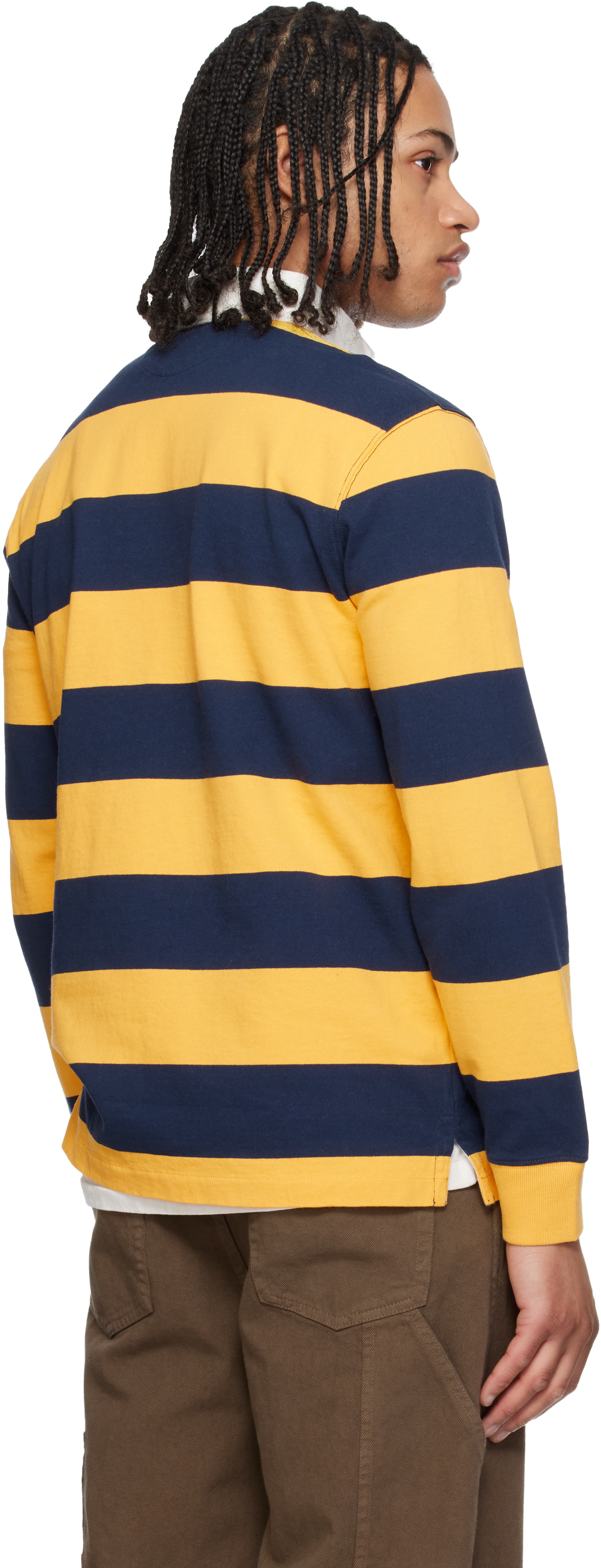 Polo Ralph Lauren: イエロー&ネイビー Classic Fit Polo ベア ラガー Polo Ralph Lauren: イエロー&ネイビー Classic Fit Polo ベア ラガー