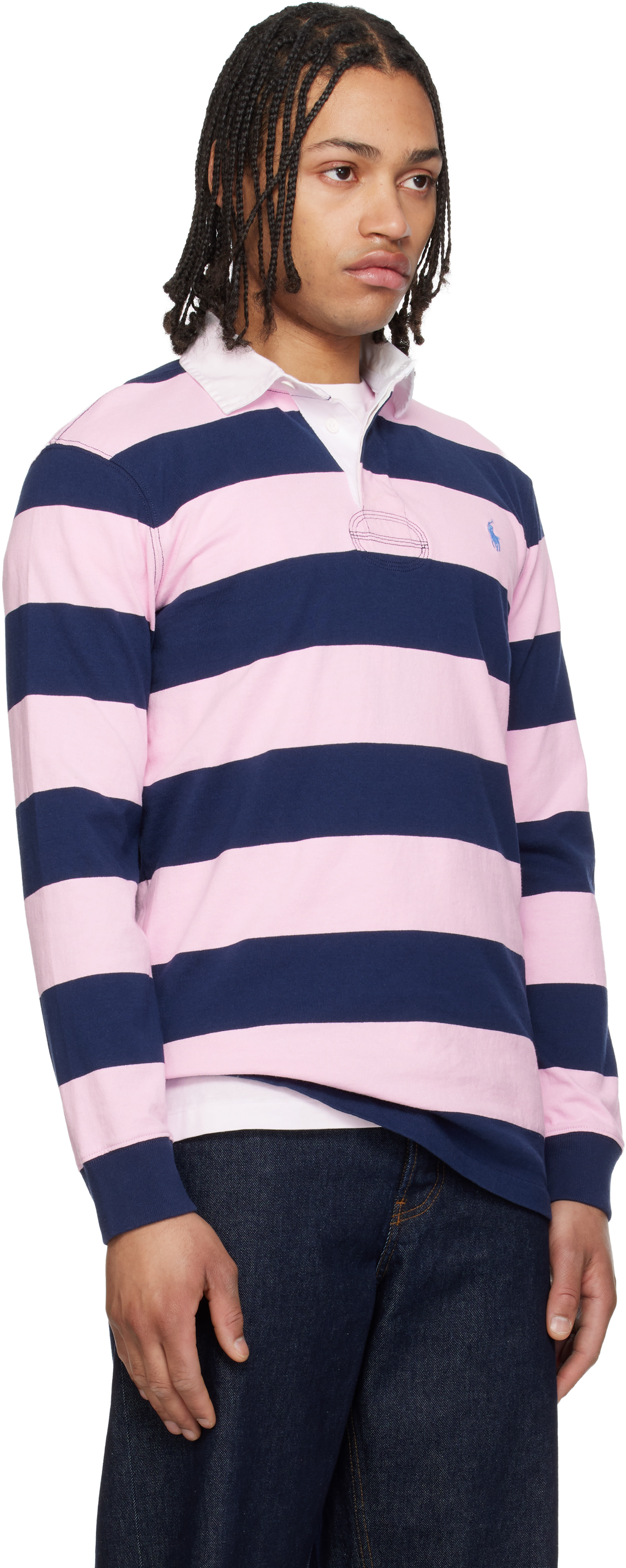 Polo Ralph Lauren: Pink & Navy 'The Iconic Rugby' Polo | SSENSE
