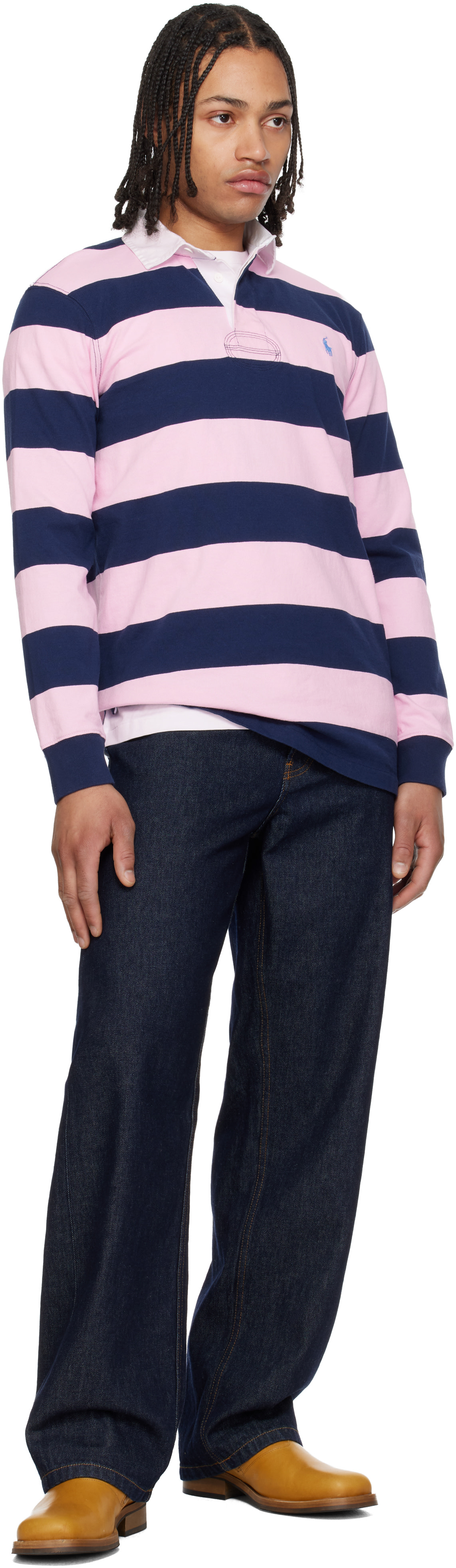 Polo Ralph Lauren: Pink & Navy 'The Iconic Rugby' Polo | SSENSE