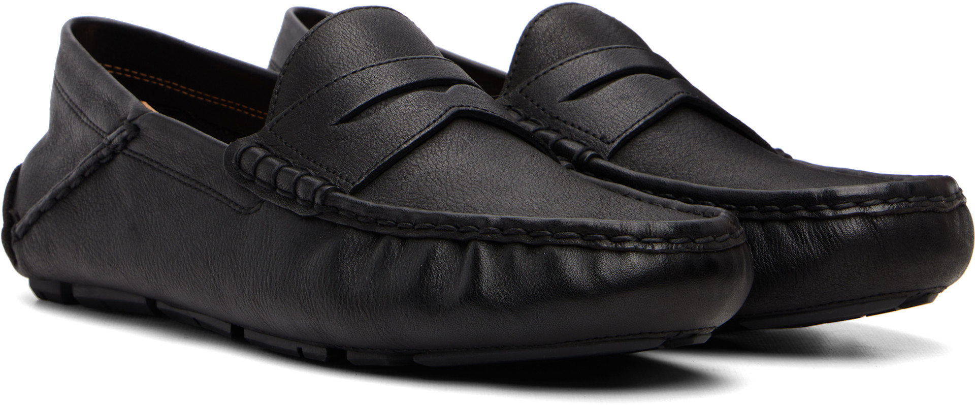 Polo Ralph Lauren: Black Anders Leather Driver Loafers | SSENSE