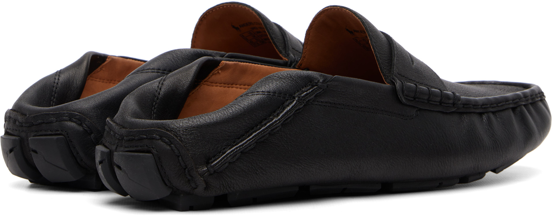 Polo Ralph Lauren: Black Anders Leather Driver Loafers | SSENSE