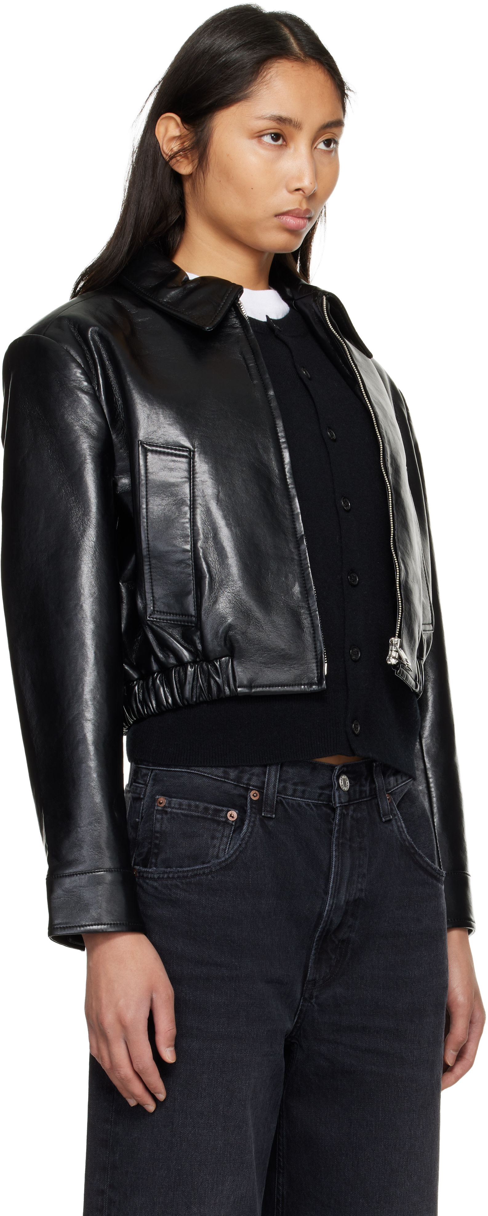 AGOLDE - Black Nahla Cropped Recycled Leather Jacket