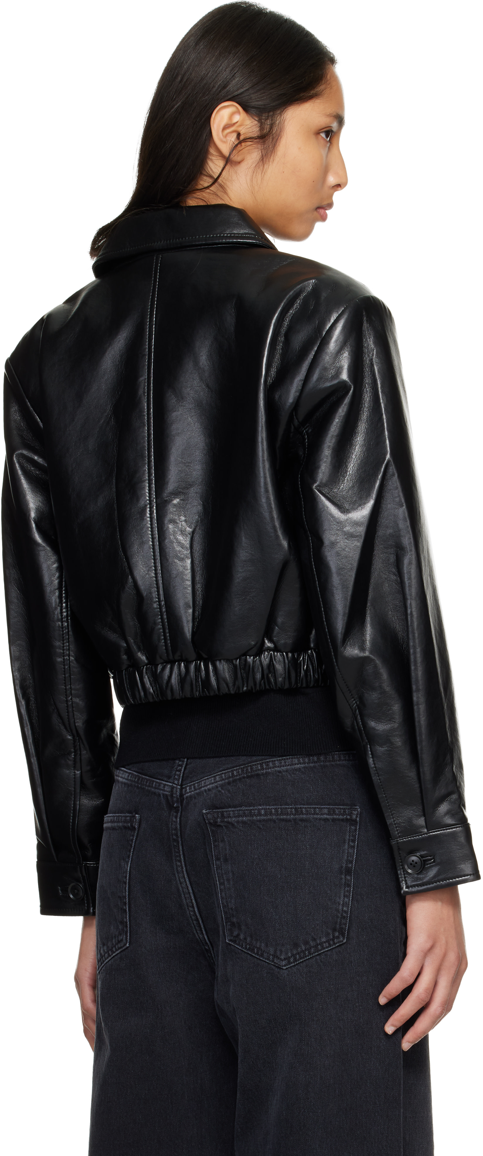 AGOLDE - Black Nahla Cropped Recycled Leather Jacket