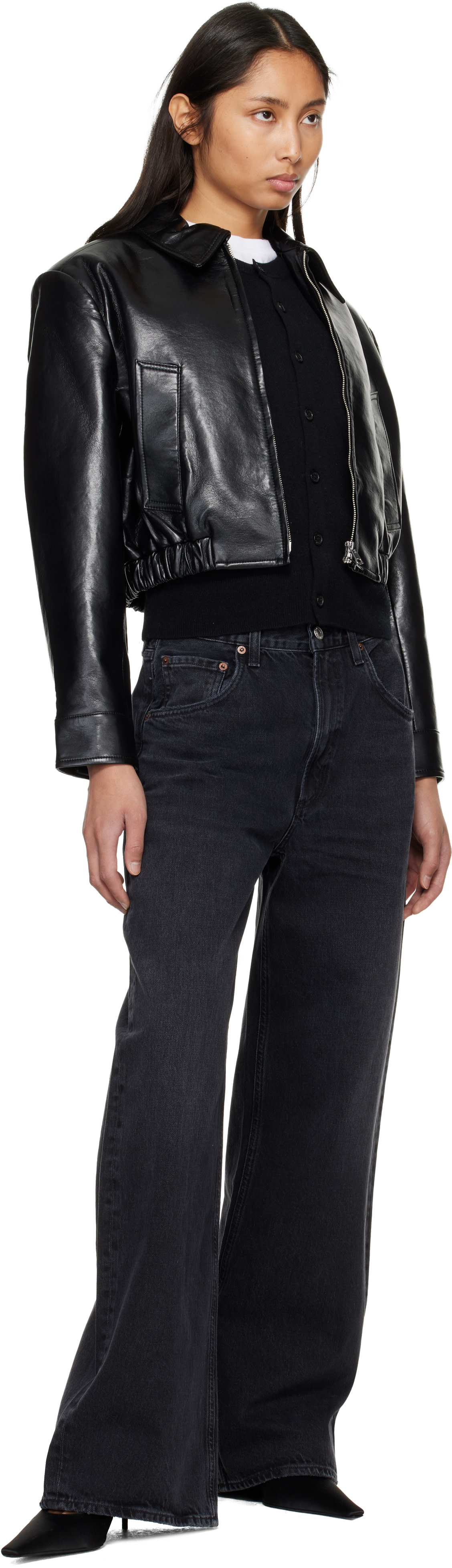 AGOLDE - Black Nahla Cropped Recycled Leather Jacket