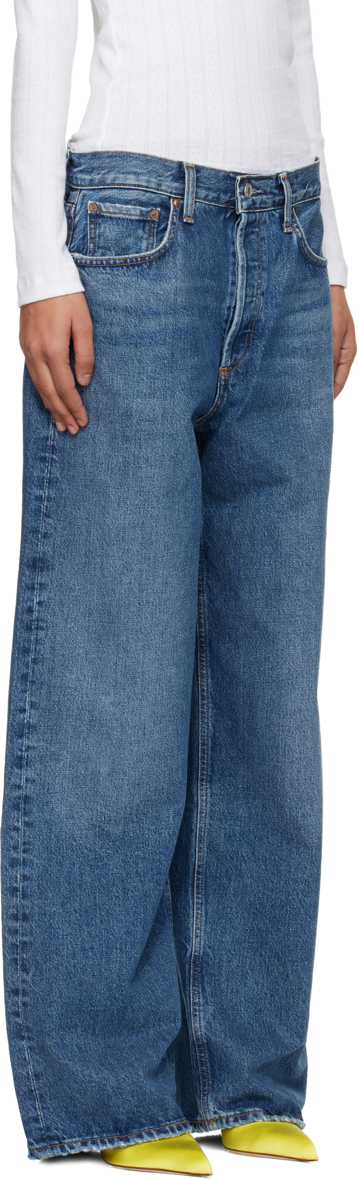 AGOLDE - Jean ample bleu à taille basse